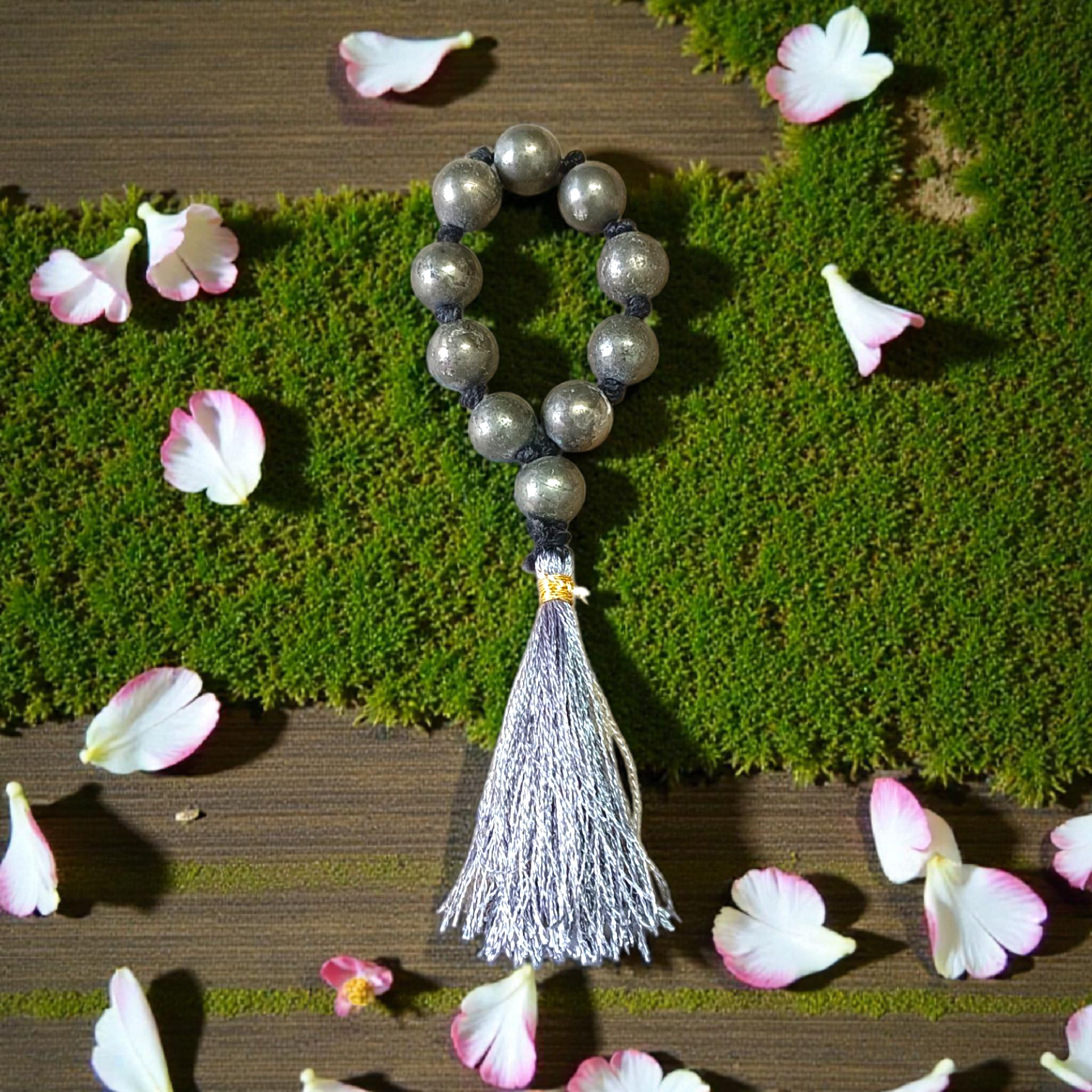 Natural Pyrite Finger Mala with 9+1 Beads, 8mm Size – Lab Certified Meditation and Chanting Stone Beads from Timeshopee