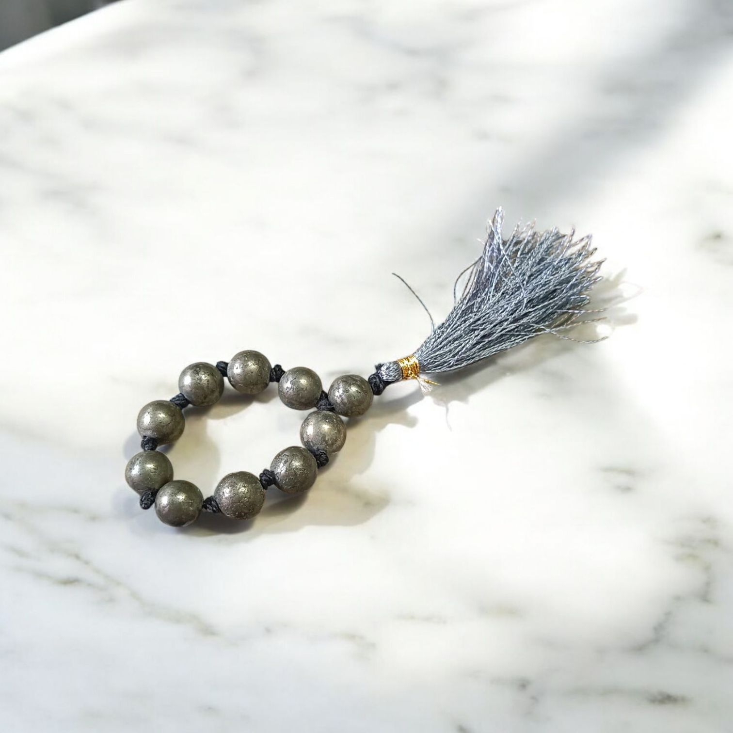 Natural Pyrite Finger Mala with 9+1 Beads, 8mm Size – Lab Certified Meditation and Chanting Stone Beads from Timeshopee