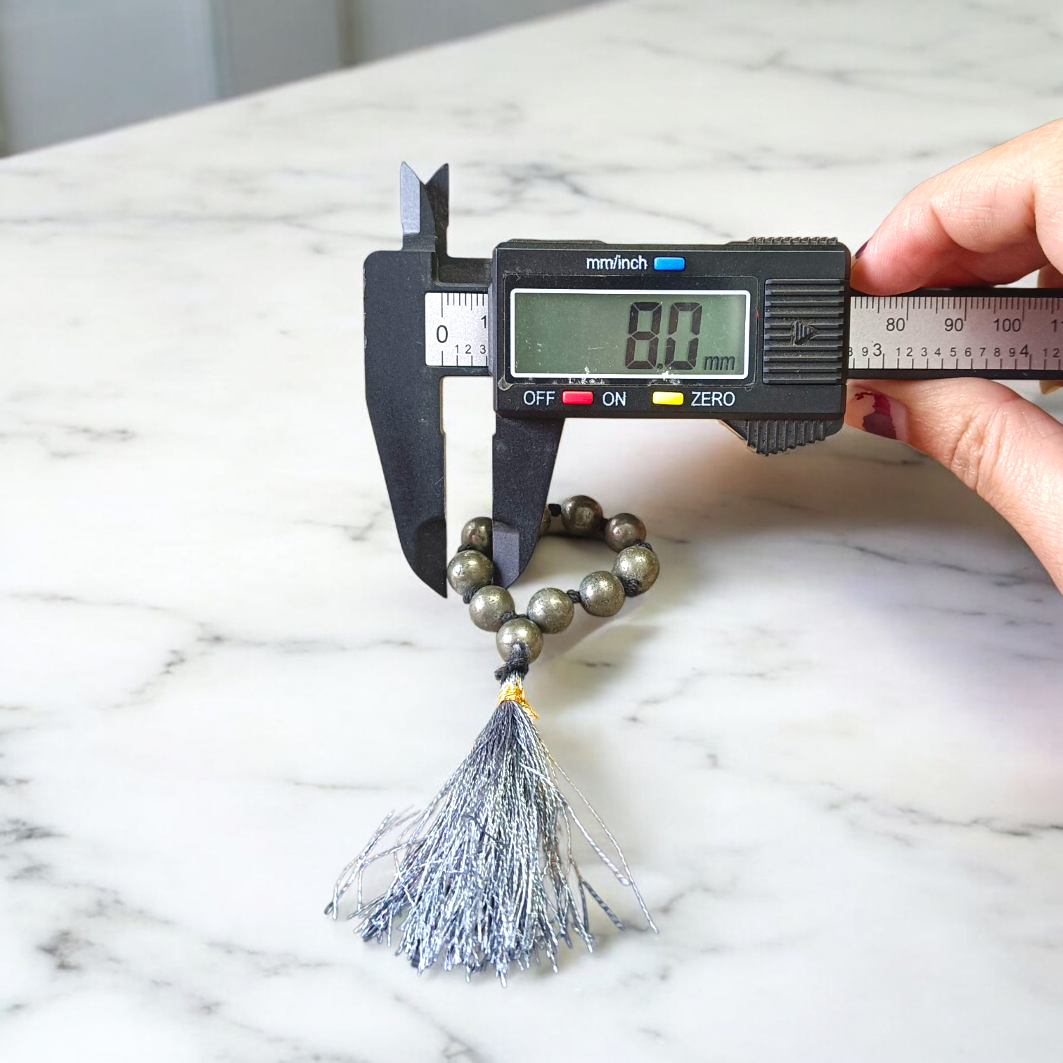 Natural Pyrite Finger Mala with 9+1 Beads, 8mm Size – Lab Certified Meditation and Chanting Stone Beads from Timeshopee