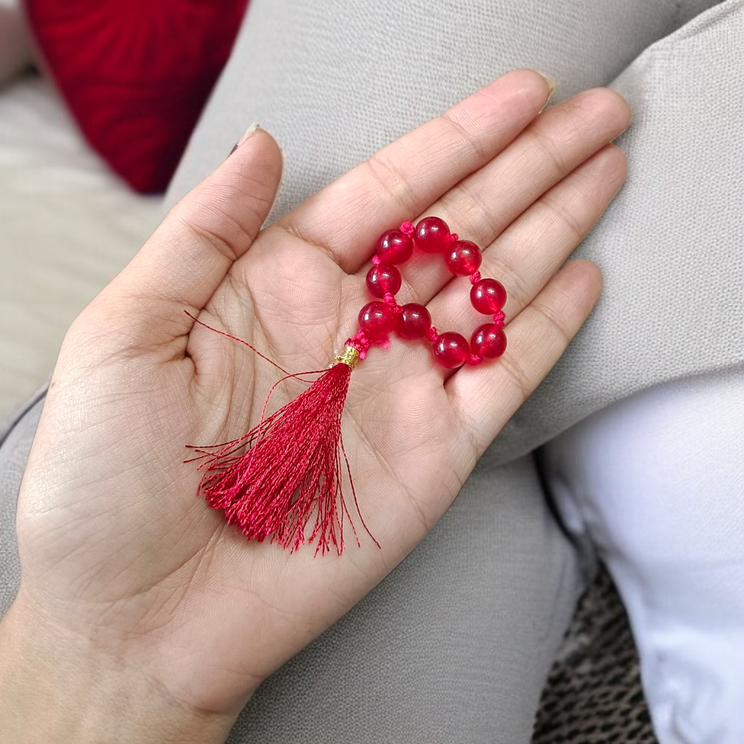 Natural Red Agate Finger Mala 9+1 Beads (Red Hakik), 8mm Size – Lab Certified Healing and Meditation Beads from Timeshopee