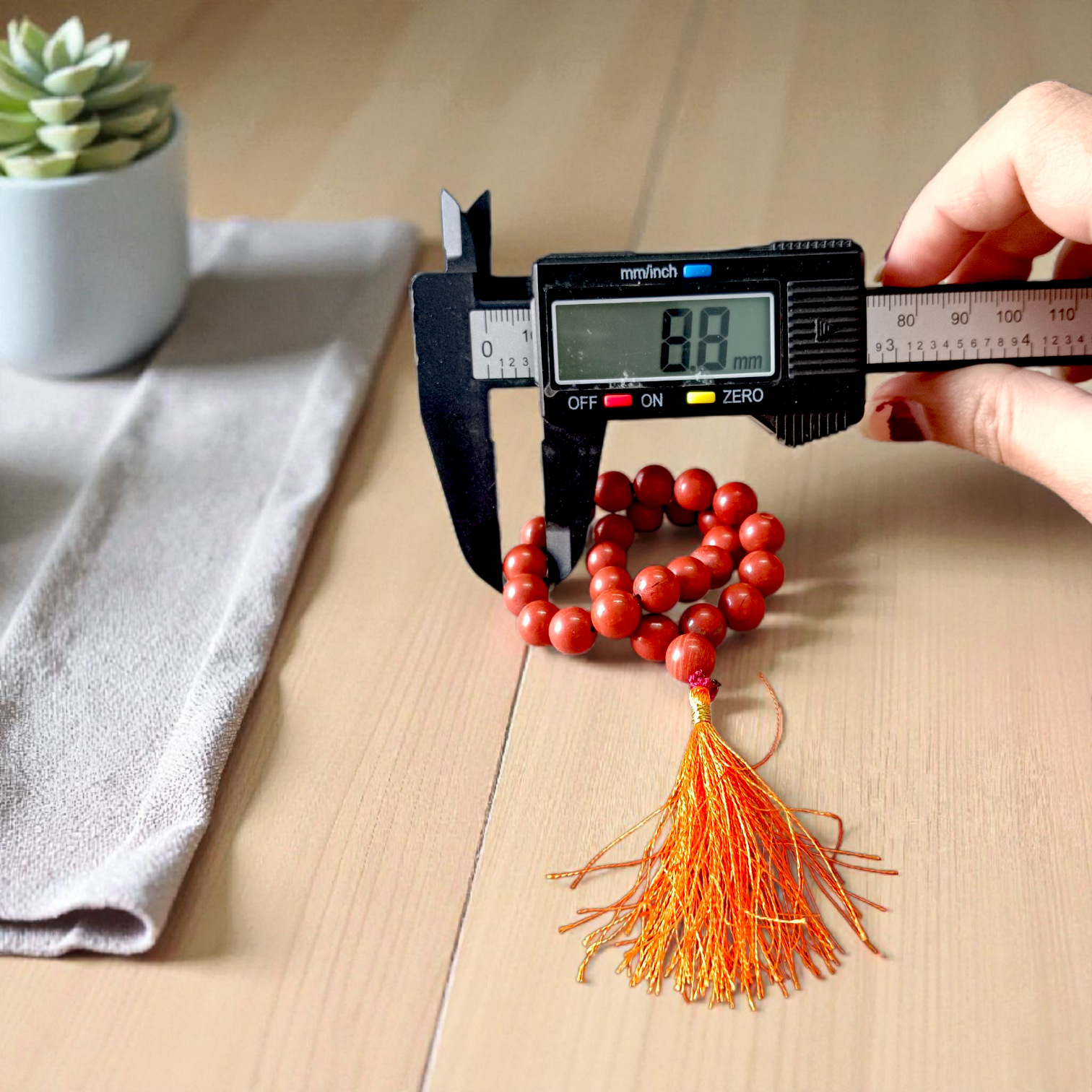 Natural Red Jasper Mala with 108+1 and 27+1 beads, 8mm size, lab-certified, used for meditation and mantra chanting