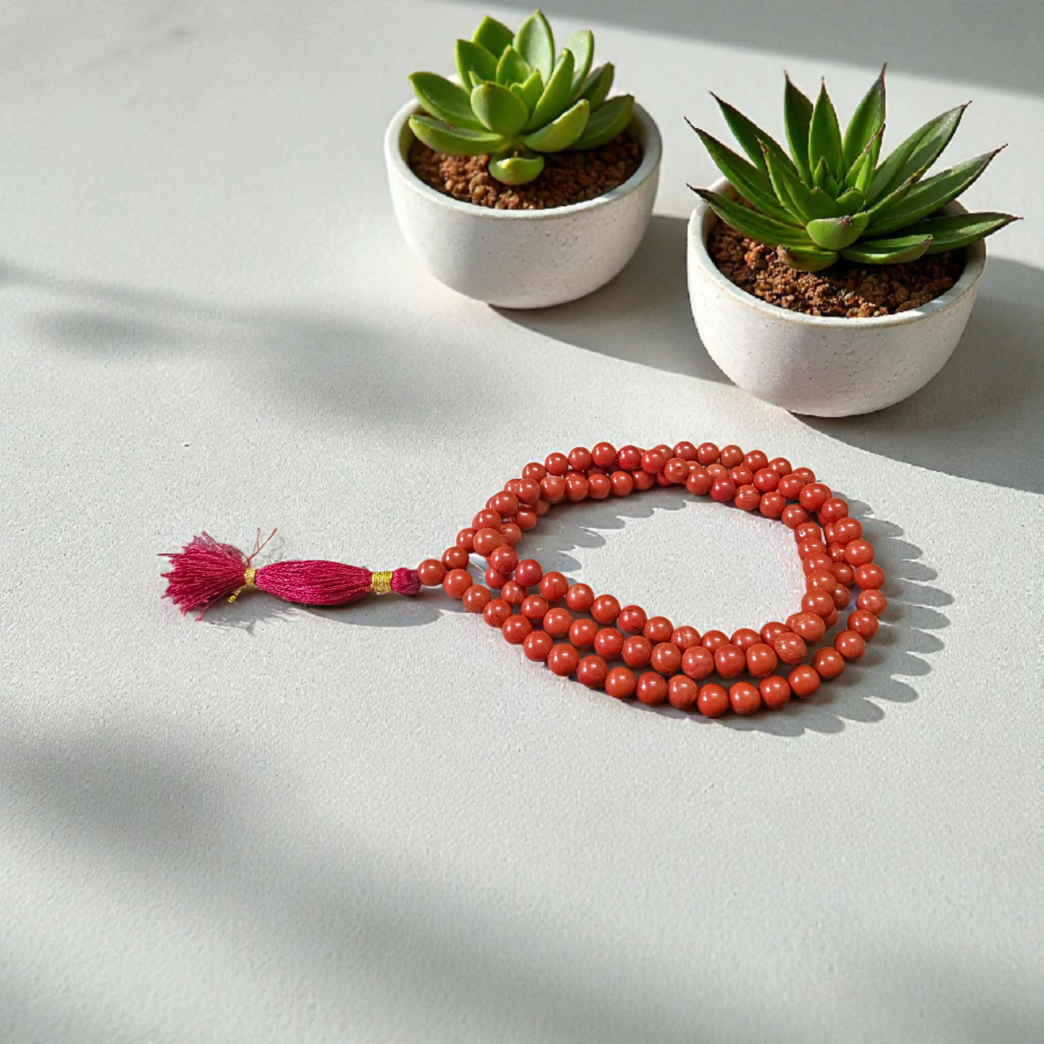 Natural Red Jasper Mala with 108+1 and 27+1 beads, 8mm size, lab-certified, used for meditation and mantra chanting