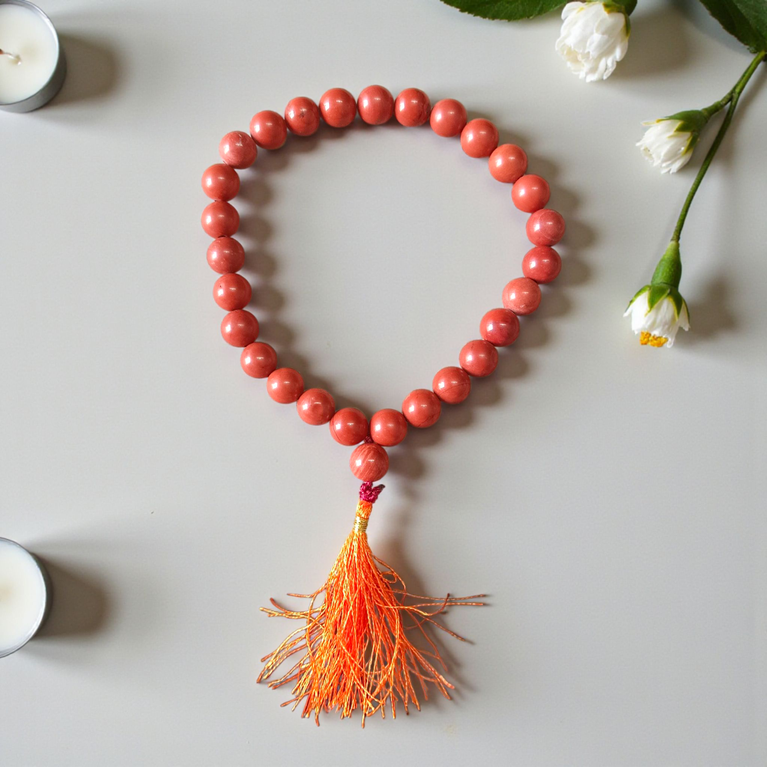 Natural Red Jasper Mala with 108+1 and 27+1 beads, 8mm size, lab-certified, used for meditation and mantra chanting