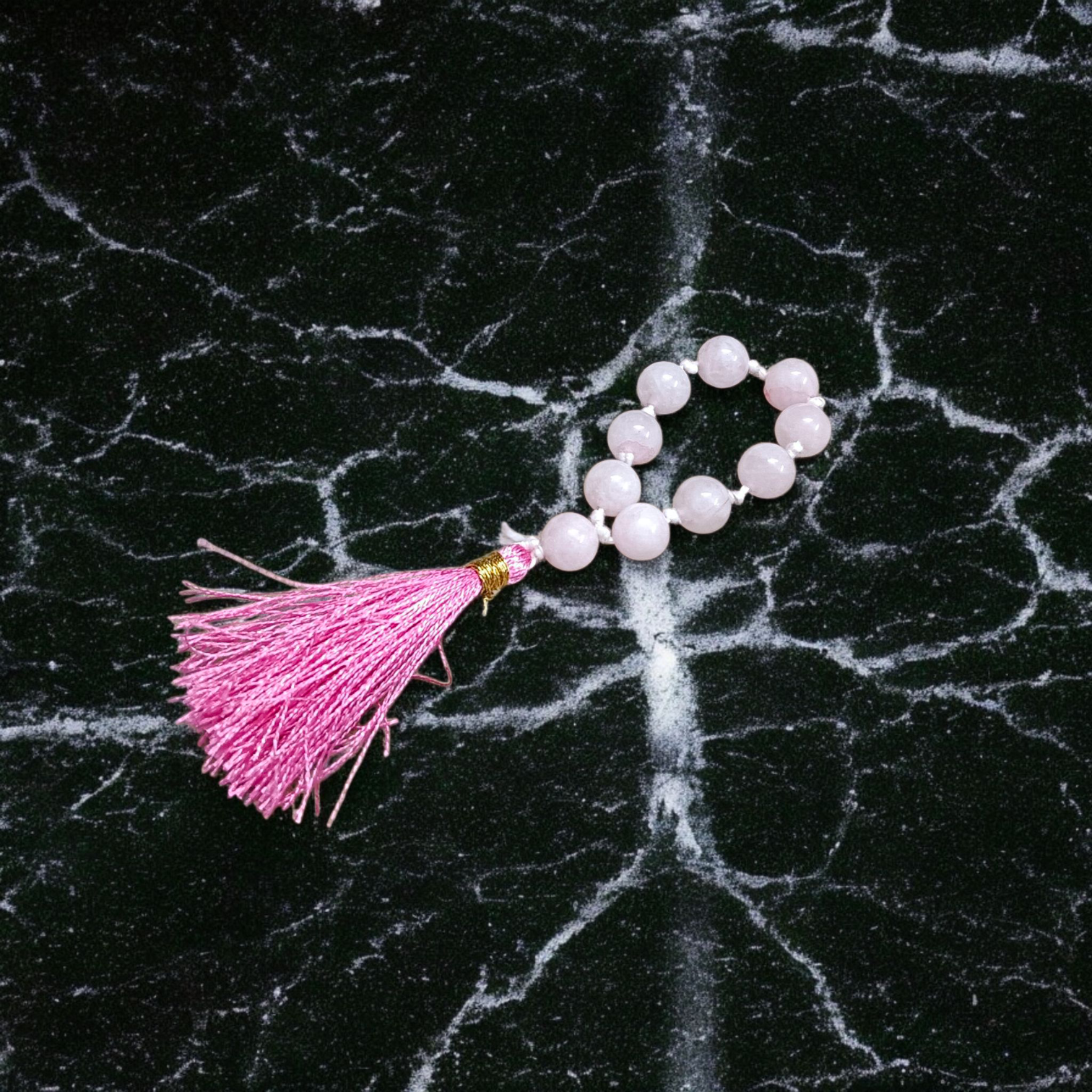 Natural Rose Quartz Finger Mala with 9+1 8mm beads, lab certified, ideal for meditation, mindfulness, and chanting – handcrafted and authentic