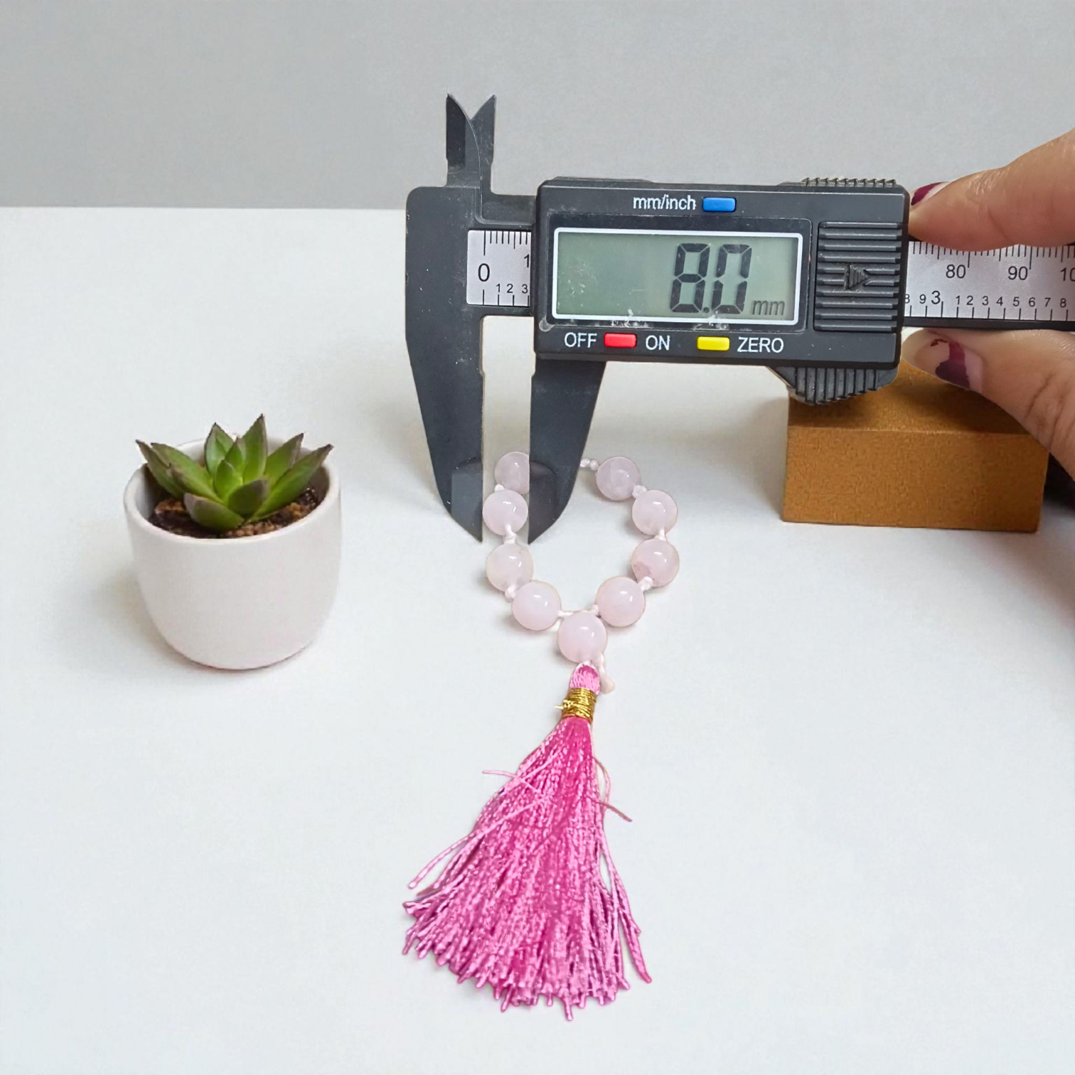 Natural Rose Quartz Finger Mala with 9+1 8mm beads, lab certified, ideal for meditation, mindfulness, and chanting – handcrafted and authentic