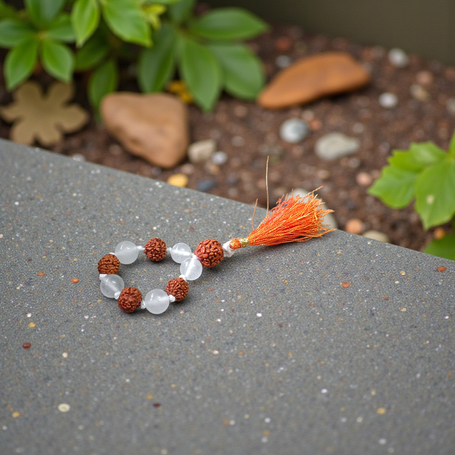 Natural Rudraksha Crystal Finger Mala 9+1 beads with Sphatik, lab-certified spiritual meditation accessory