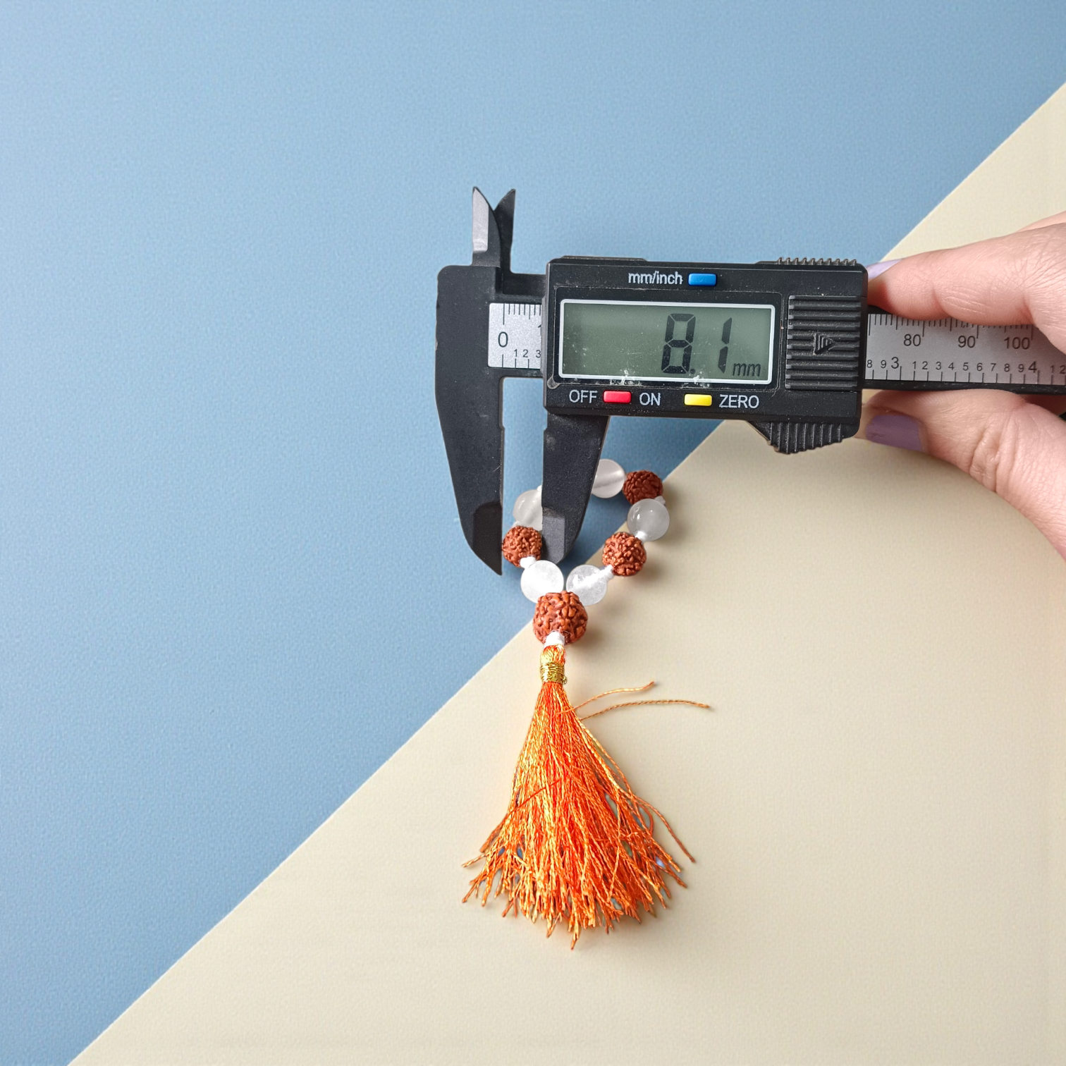 Natural Rudraksha Crystal Finger Mala 9+1 beads with Sphatik, lab-certified spiritual meditation accessory