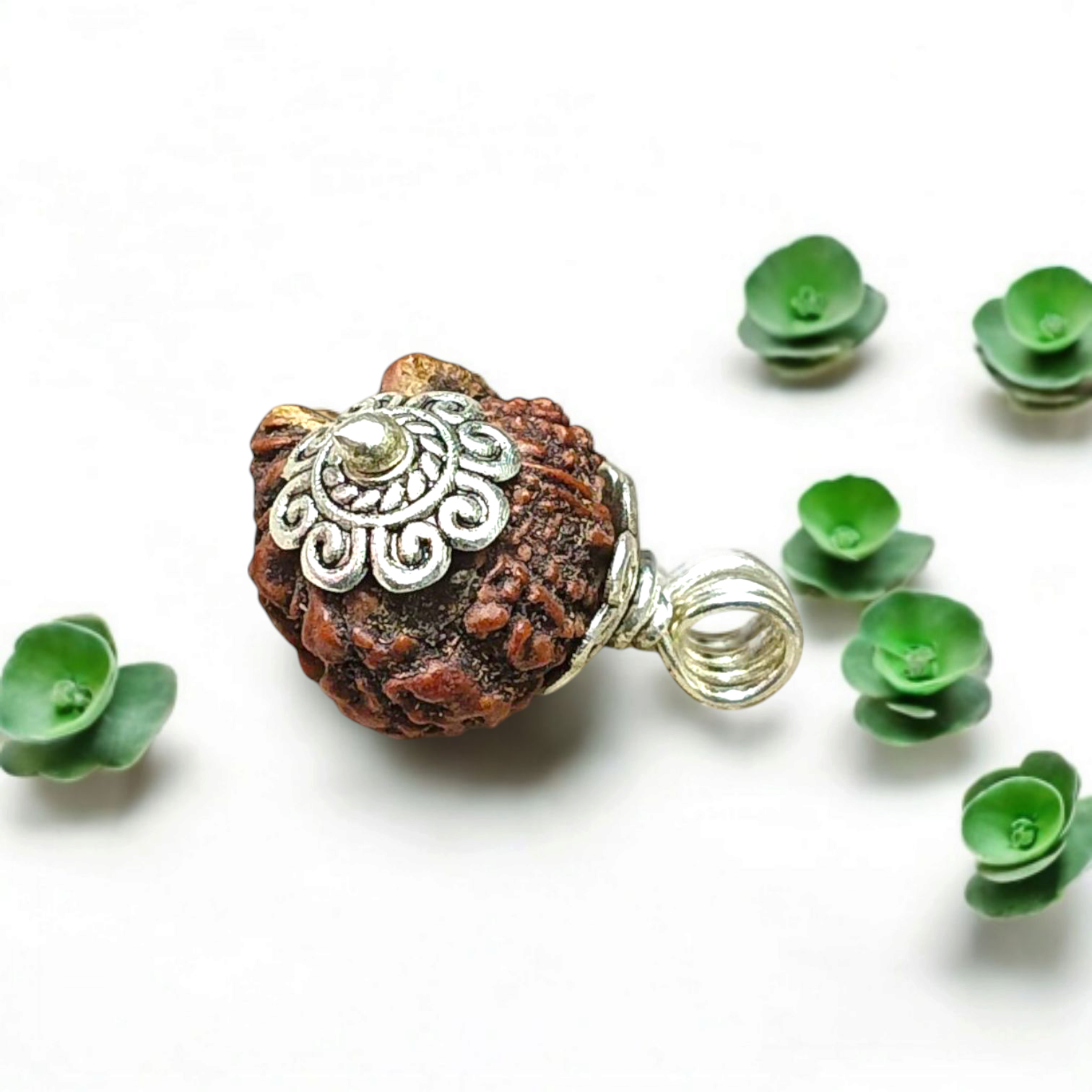 Natural Rudraksha Ganesh Pendant with Silver Coating – Spiritual Locket Featuring Lord Ganesha Symbol for Peace and Protection