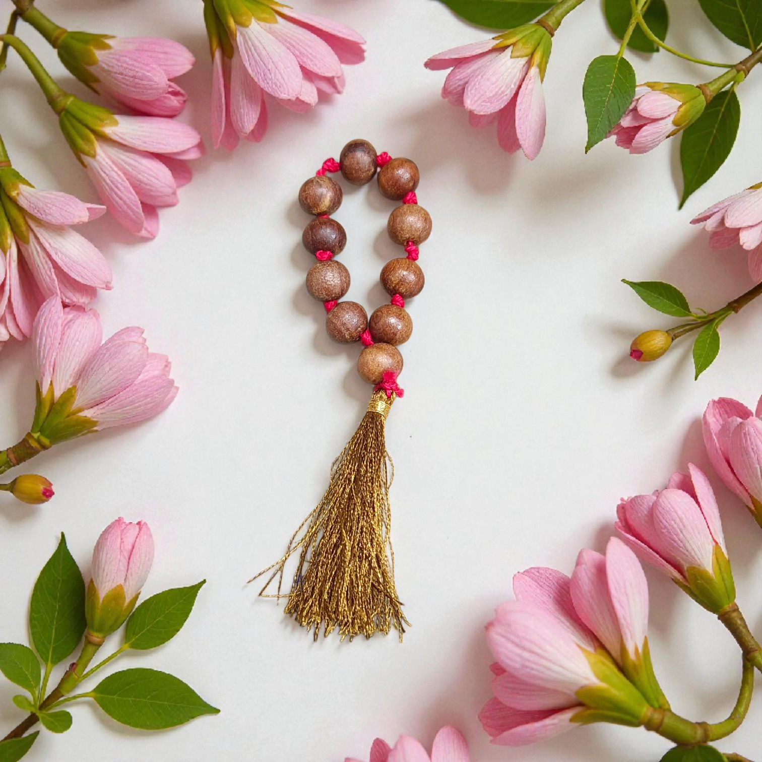 Natural Sandalwood (Chandan) Finger Mala 9+1 Beads, 8mm Size – Lab Certified Meditation and Energy Balancing Beads from Timeshopee