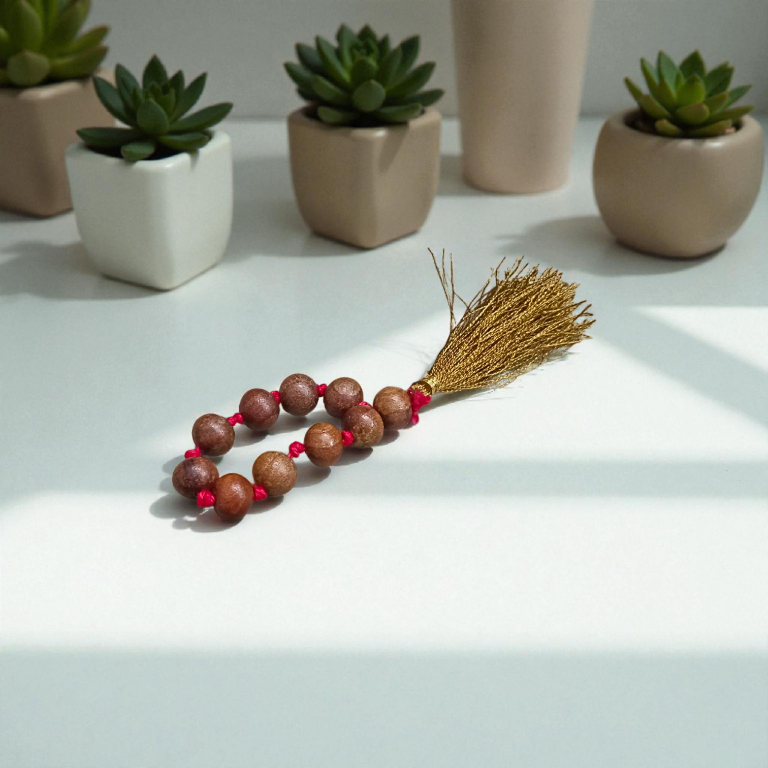 Natural Sandalwood (Chandan) Finger Mala 9+1 Beads, 8mm Size – Lab Certified Meditation and Energy Balancing Beads from Timeshopee
