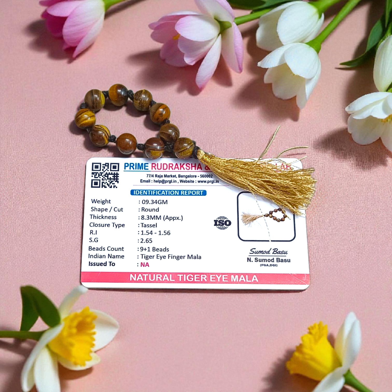 Natural Tiger Eye Finger Mala 9+1 Beads, 8mm Size – Lab Certified Meditation and Chanting Stone Beads for Strength and Focus from Timeshopee