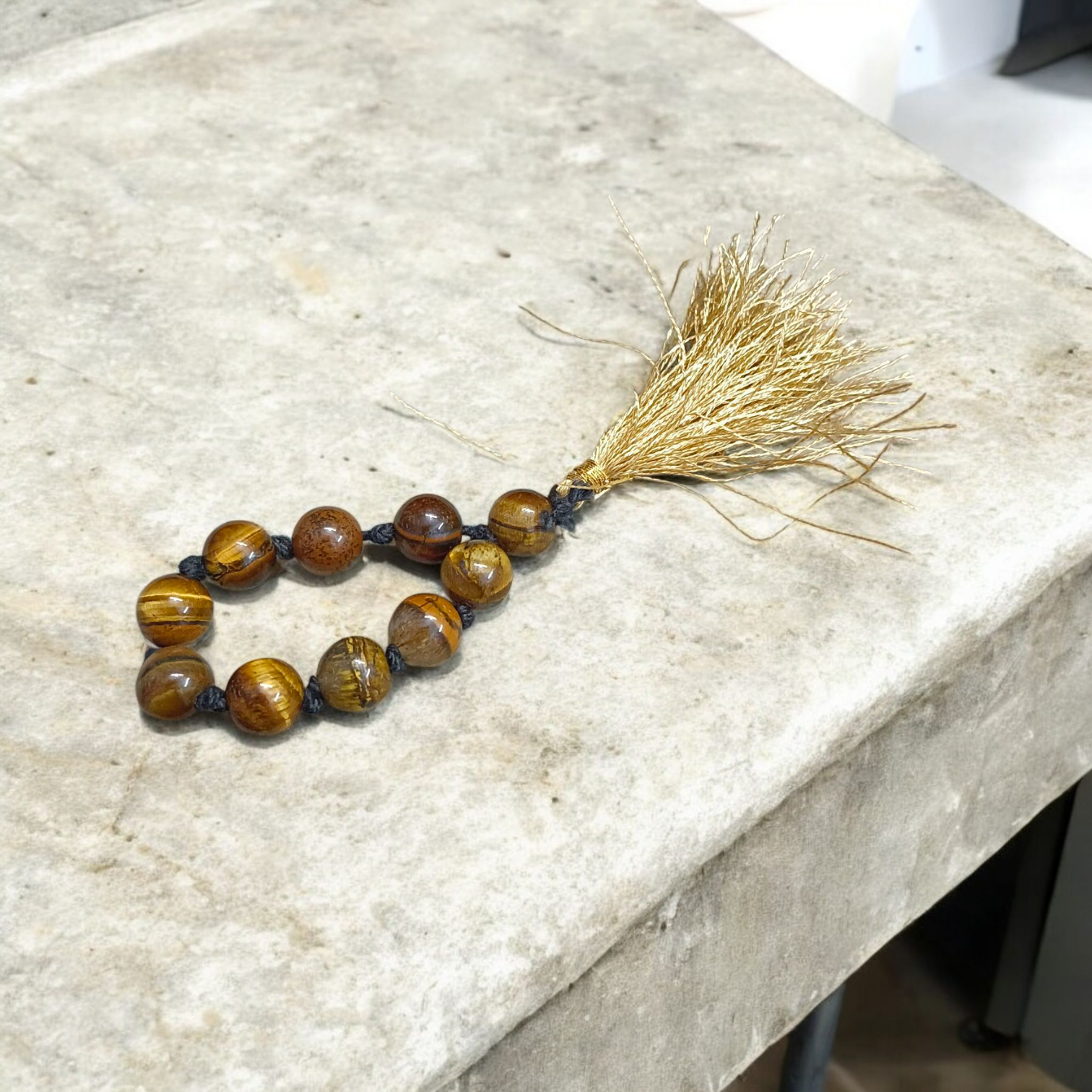 Natural Tiger Eye Finger Mala 9+1 Beads, 8mm Size – Lab Certified Meditation and Chanting Stone Beads for Strength and Focus from Timeshopee