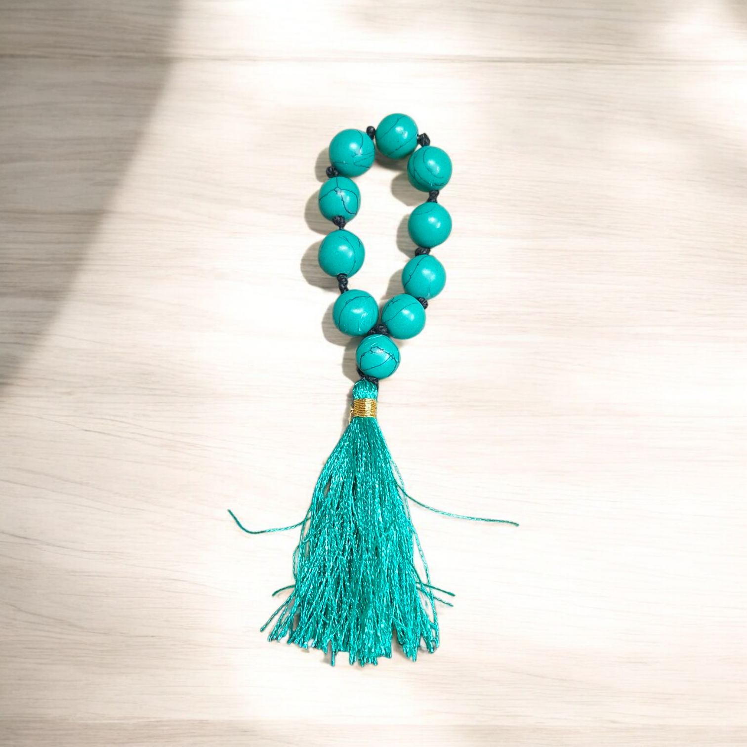 Natural Turquoise (Firoza) Finger Mala 9+1 Beads, 8mm Size – Lab Certified Meditation and Healing Beads from Timeshopee