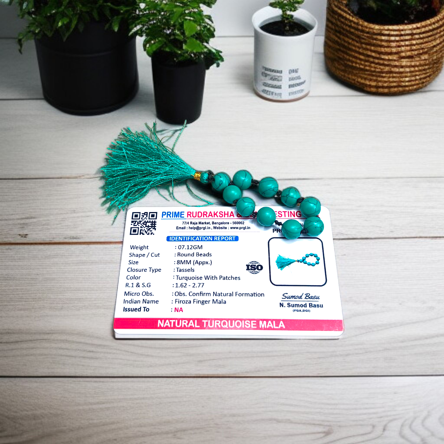 Natural Turquoise (Firoza) Finger Mala 9+1 Beads, 8mm Size – Lab Certified Meditation and Healing Beads from Timeshopee