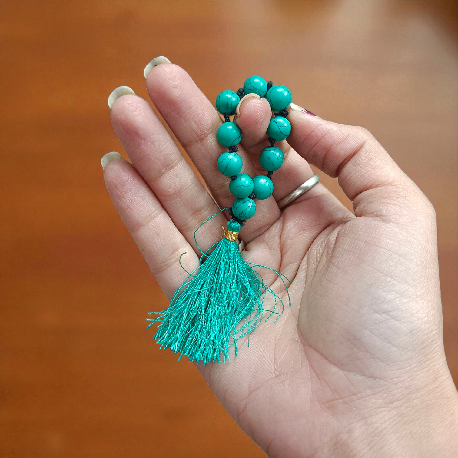 Natural Turquoise (Firoza) Finger Mala 9+1 Beads, 8mm Size – Lab Certified Meditation and Healing Beads from Timeshopee