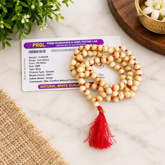 Natural White Gunja Mala and Bracelet Combo Lab Certified Spiritual Protection