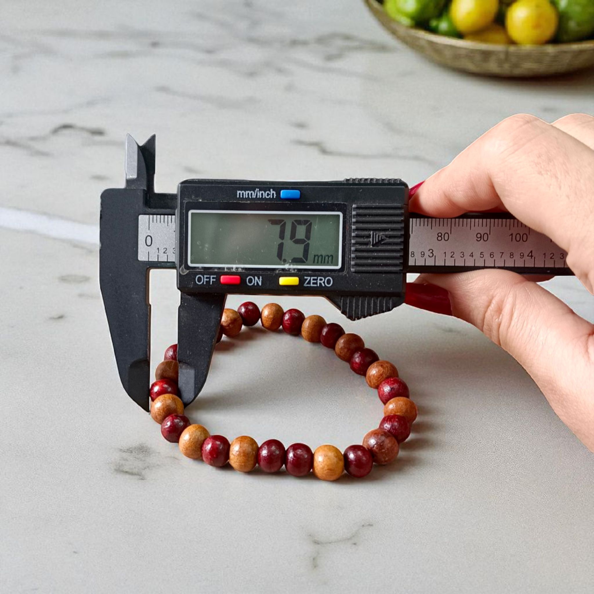 Natural White & Red Sandalwood Bracelet with 8mm round beads, handcrafted with stretchable elastic and lab certification, ideal for spiritual and daily use