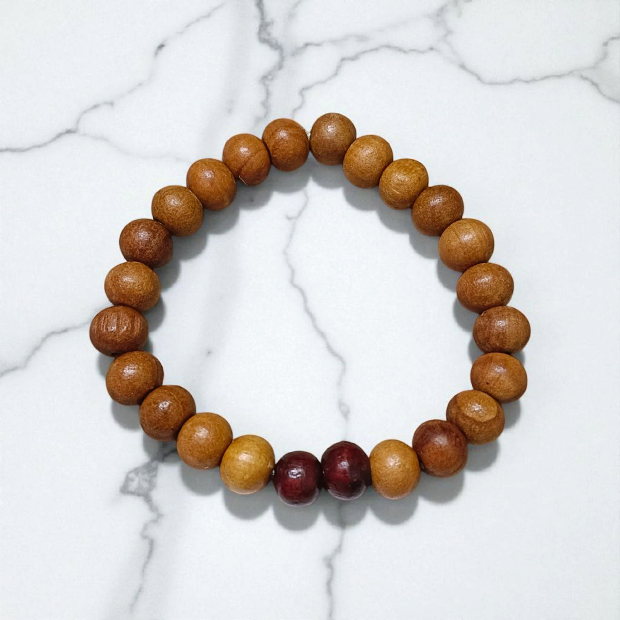 Natural White and Red Sandalwood Bracelet with 8mm lab-certified beads, displayed in a clean and elegant style
