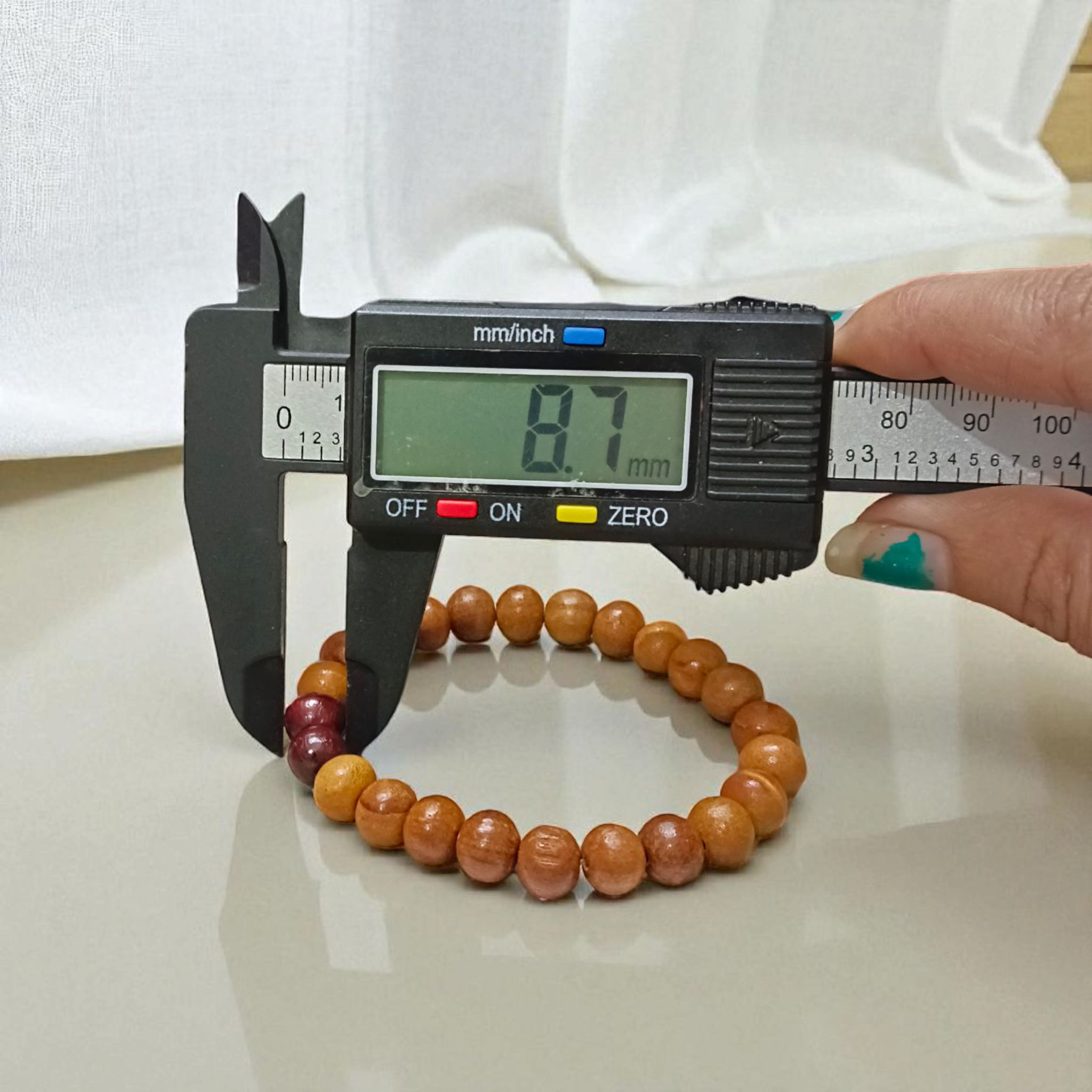 Natural White and Red Sandalwood Bracelet with 8mm lab-certified beads, displayed in a clean and elegant style