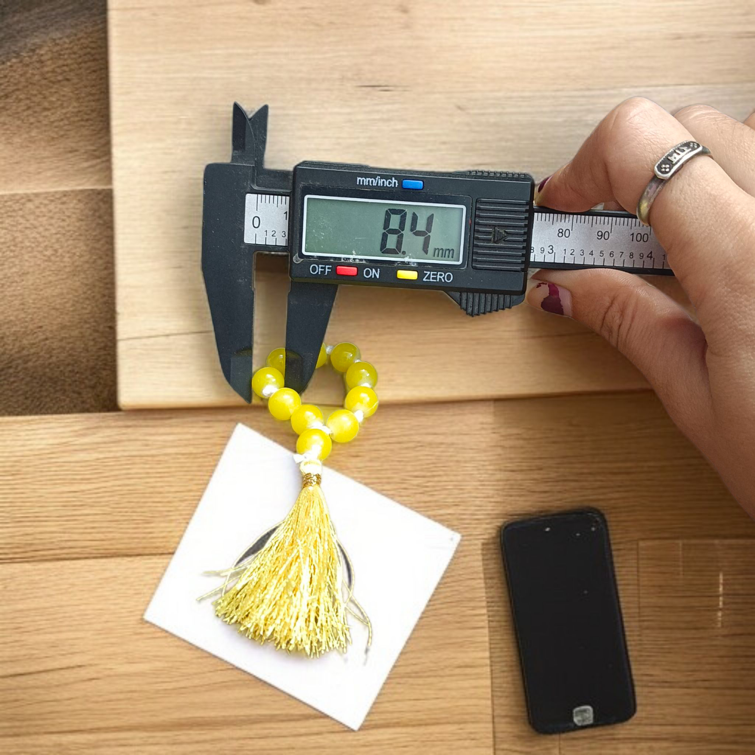 Natural Yellow Agate (Yellow Hakik) Finger Mala with 9+1 8mm beads, lab certified, ideal for meditation, chanting, and spiritual healing – handcrafted and genuine