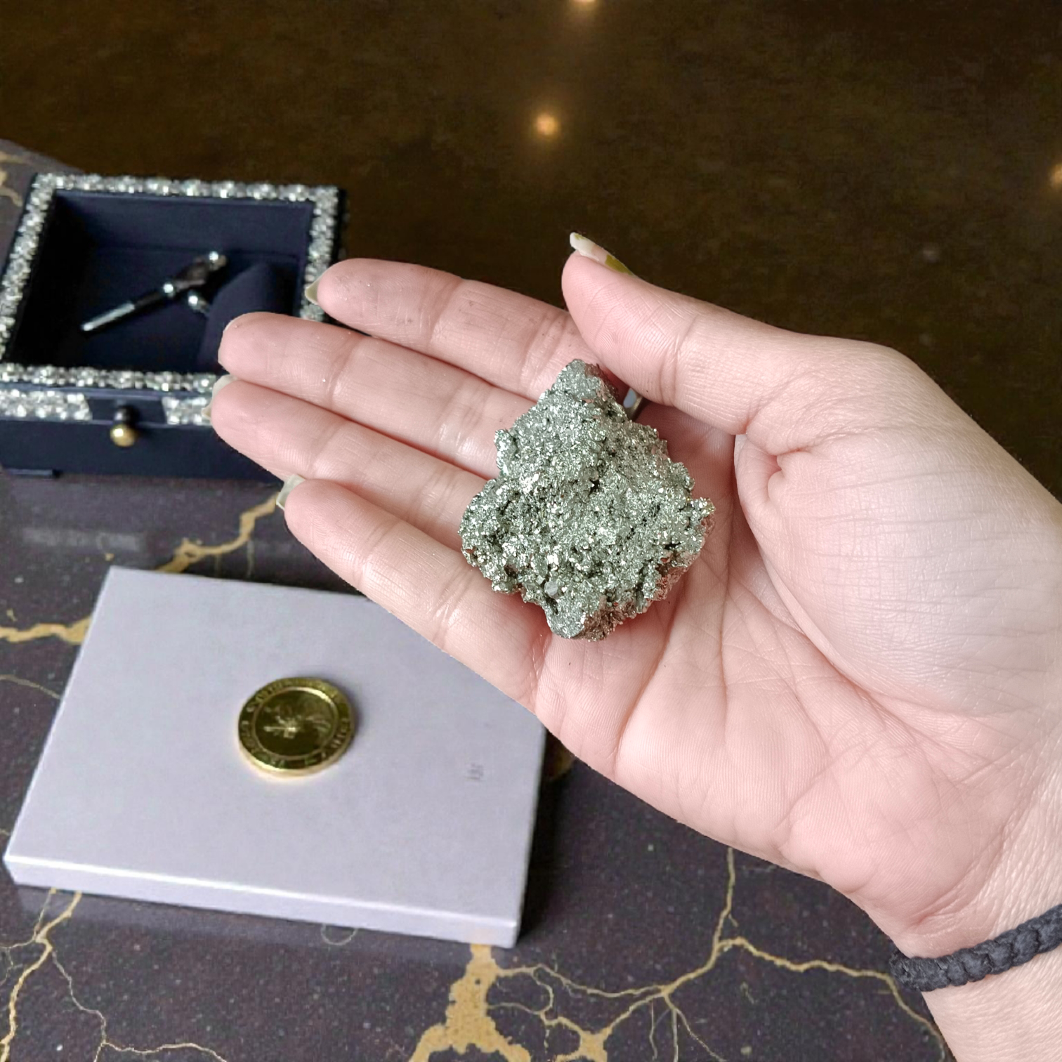 Natural certified raw pyrite crystal cluster for wealth, manifestation, vastu, healing, and protection