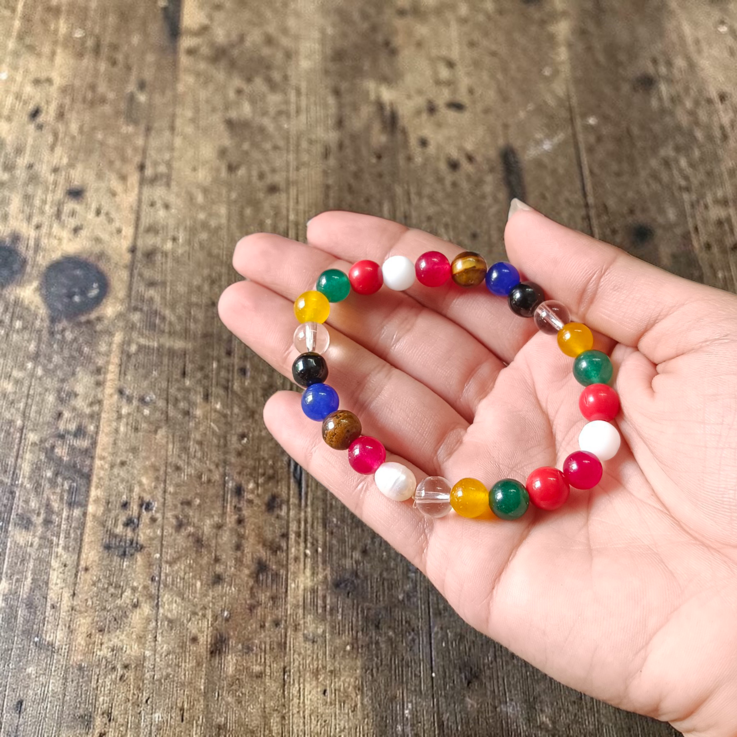 Navratan Bracelet 9-10mm Stretchable Lab Certified Nine Gemstone Astrology Bracelet