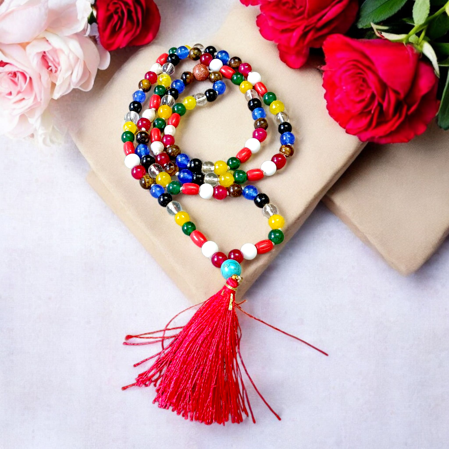 Navratan Navgrah Mala with 108+1 Lab Certified 6MM Beads for Planetary Healing and Meditation