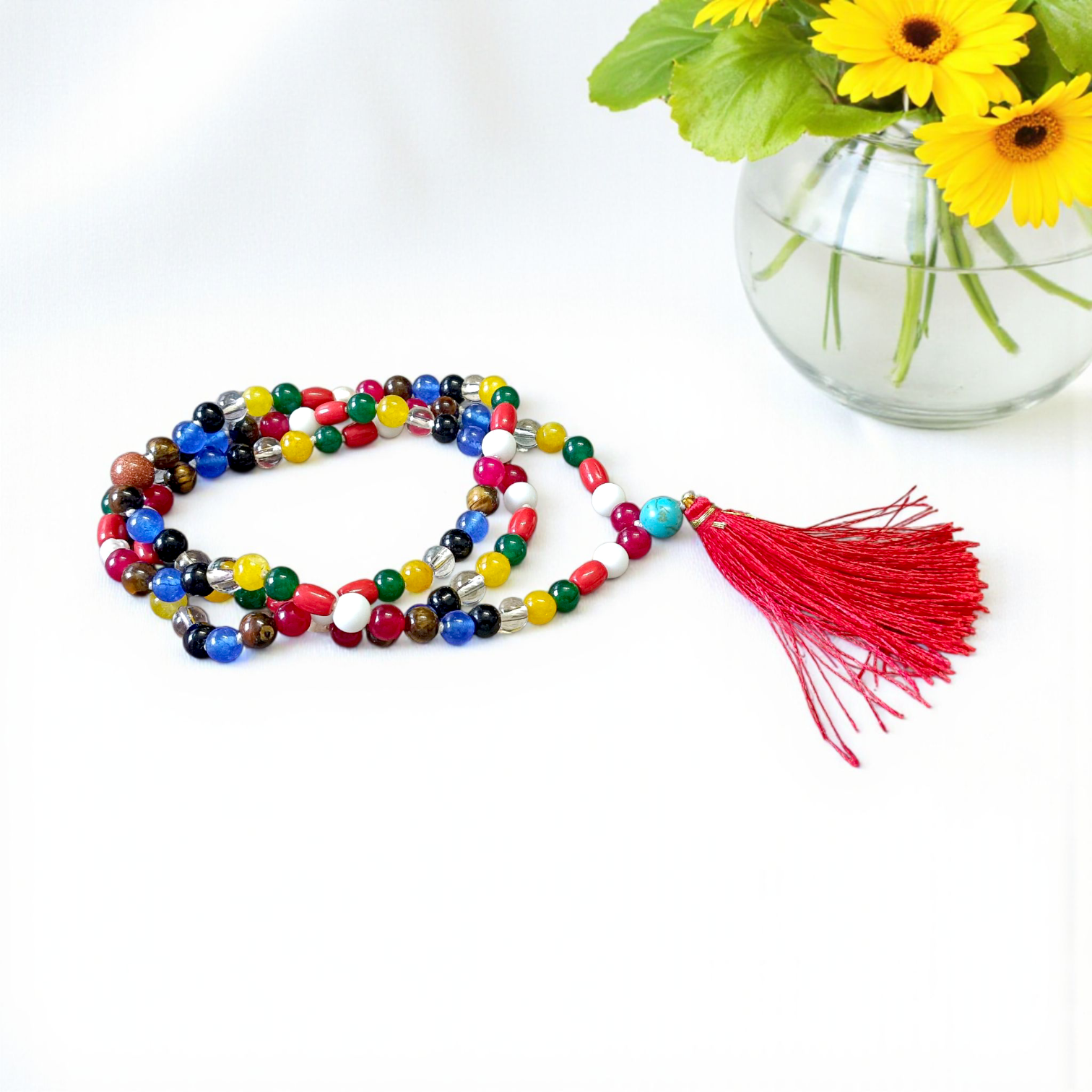 Navratan Navgrah Mala with 108+1 Lab Certified 6MM Beads for Planetary Healing and Meditation
