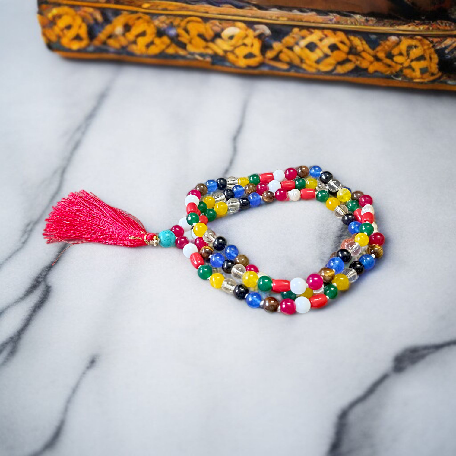 Navratan Navgrah Mala with 108+1 Lab Certified 6MM Beads for Planetary Healing and Meditation