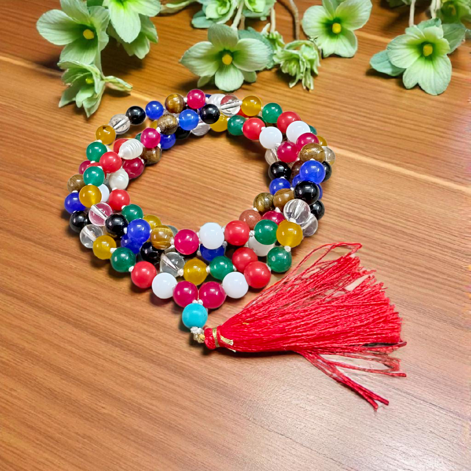 Navratan Navgrah Mala with 108+1 Lab Certified 8MM Gemstone Beads – Ideal for Astrology, Prosperity, and Spiritual Healing