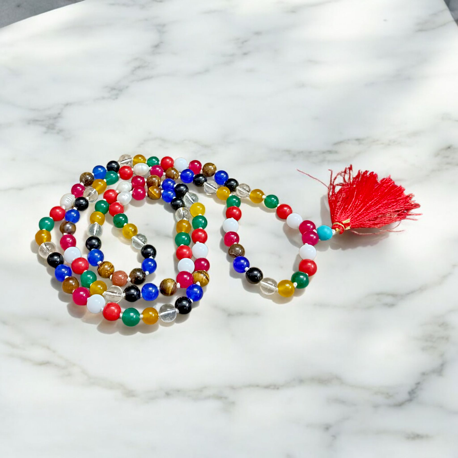 Navratan Navgrah Mala with 108+1 Lab Certified 8MM Gemstone Beads – Ideal for Astrology, Prosperity, and Spiritual Healing