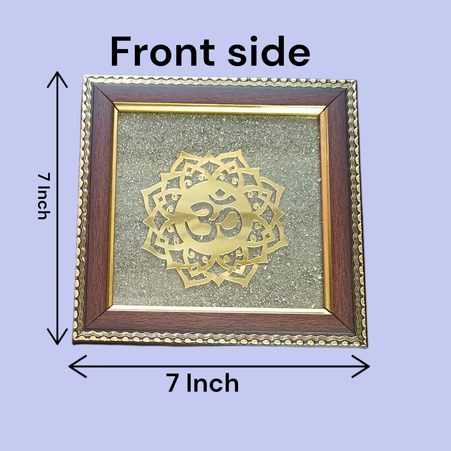 Om Shanti Yantra on Raw Pyrite Wall Frame – 7x7 Inch Wooden Vastu Decor for Meditation, Yoga, Pooja Room, and Office