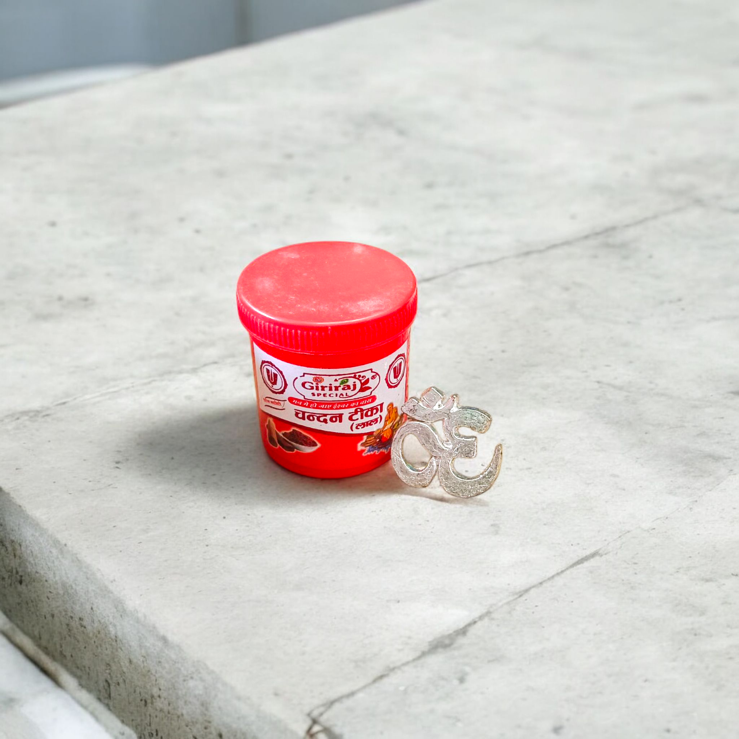 Om Tilak Sancha for forehead application, made of silver metal, used for precise tilak stamping during religious rituals, available at Timeshopee