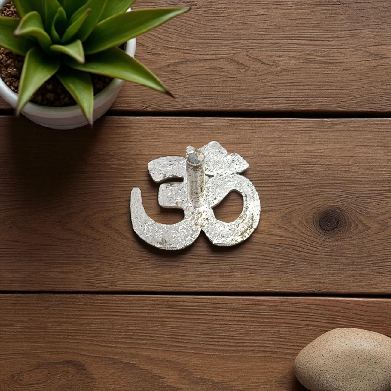 Om Tilak Sancha for forehead application, made of silver metal, used for precise tilak stamping during religious rituals, available at Timeshopee