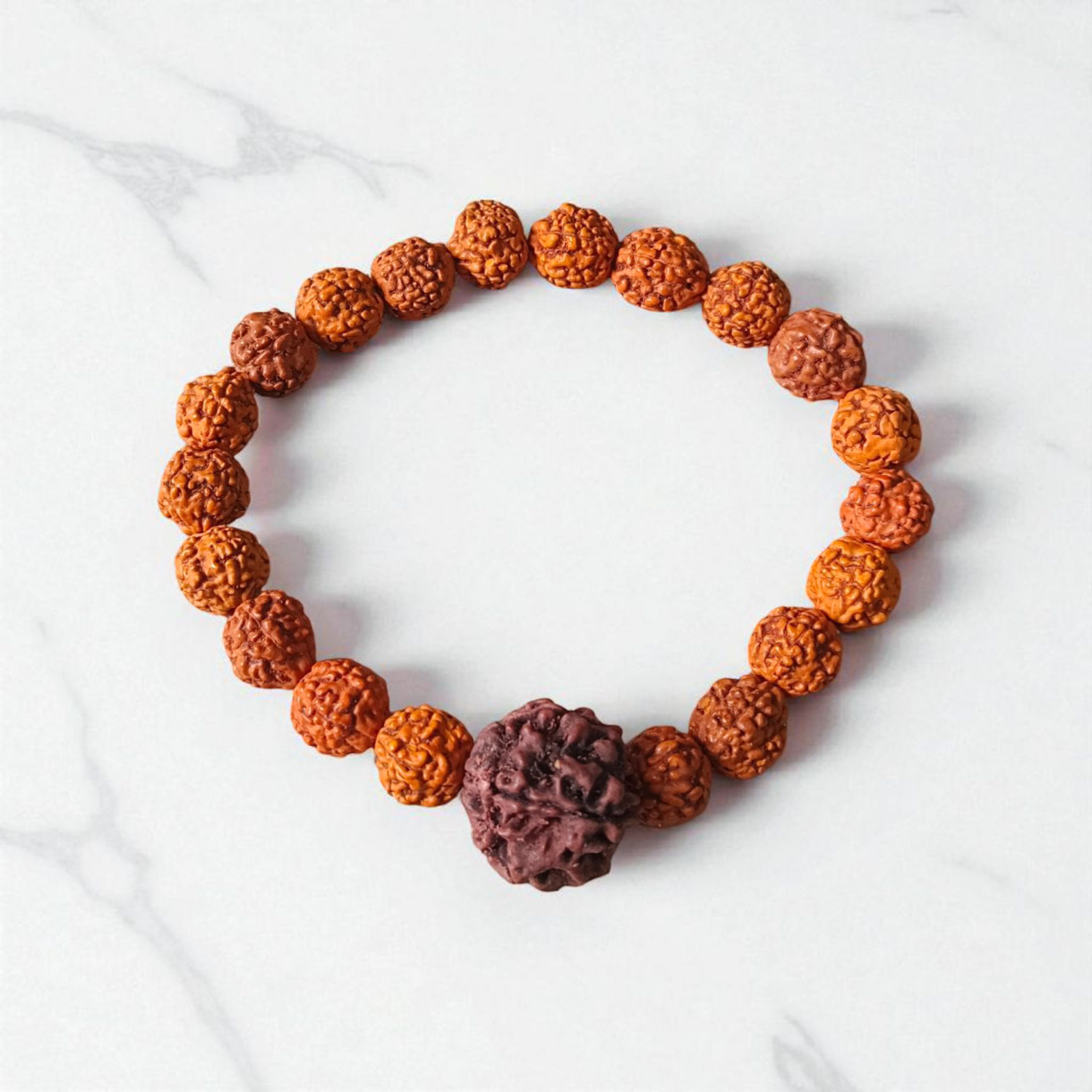 Original 5 Face Rudraksha Bracelet with natural brown beads and stretchable design from Timeshopee for spiritual protection and meditation use