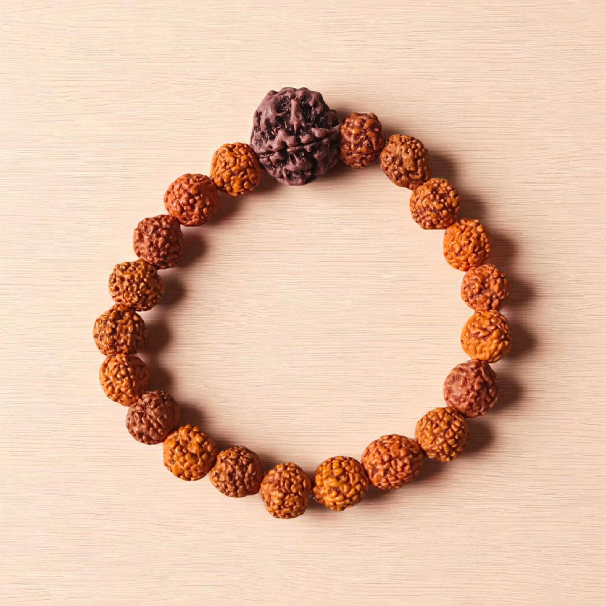 Original 5 Face Rudraksha Bracelet with natural brown beads and stretchable design from Timeshopee for spiritual protection and meditation use