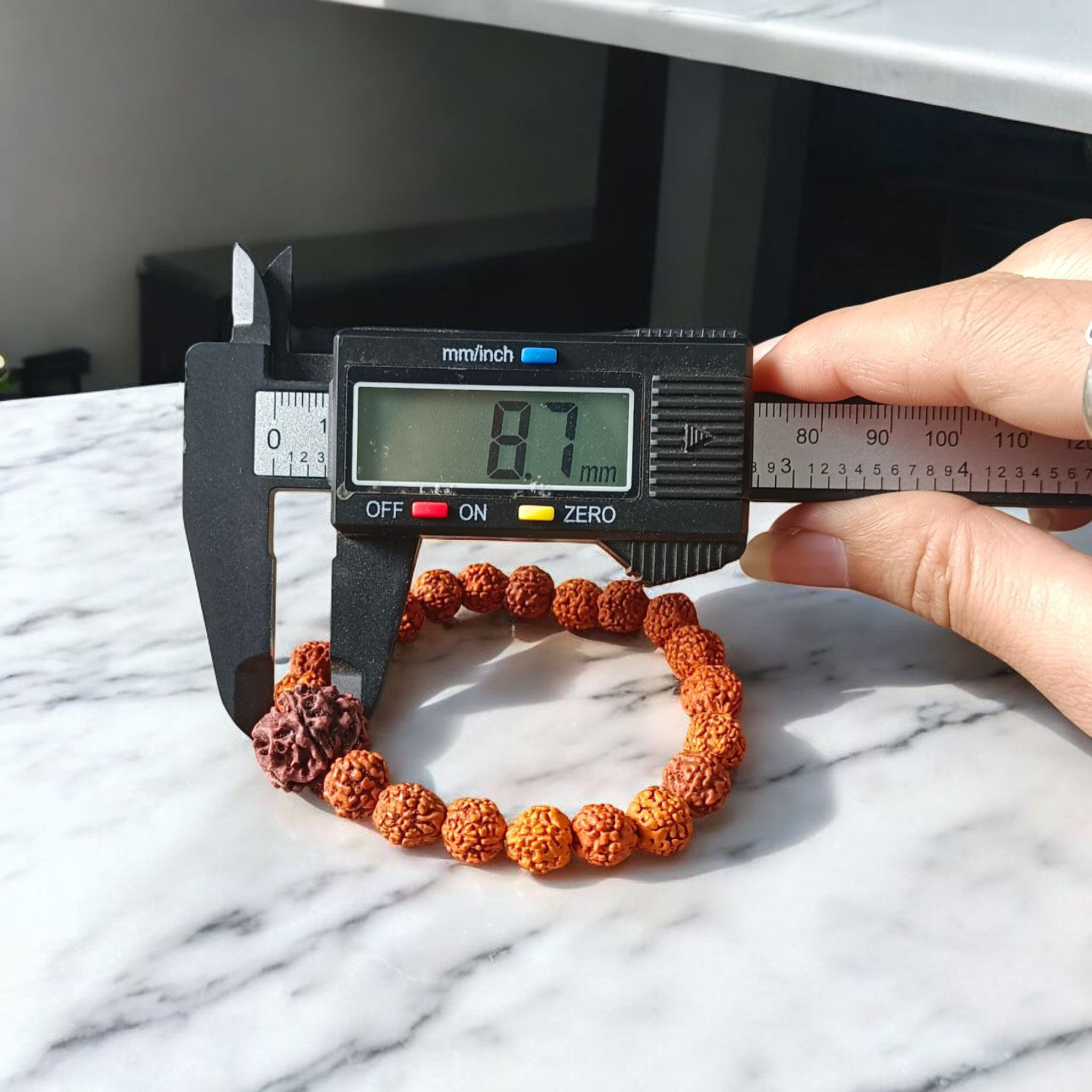 Original 5 Face Rudraksha Bracelet with natural brown beads and stretchable design from Timeshopee for spiritual protection and meditation use