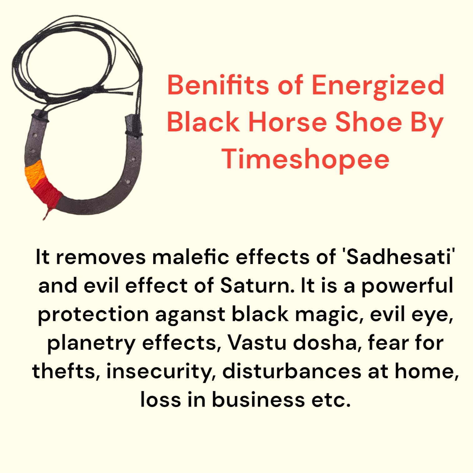 Original black horse shoe with ring from Timeshopee, a symbol of protection and prosperity