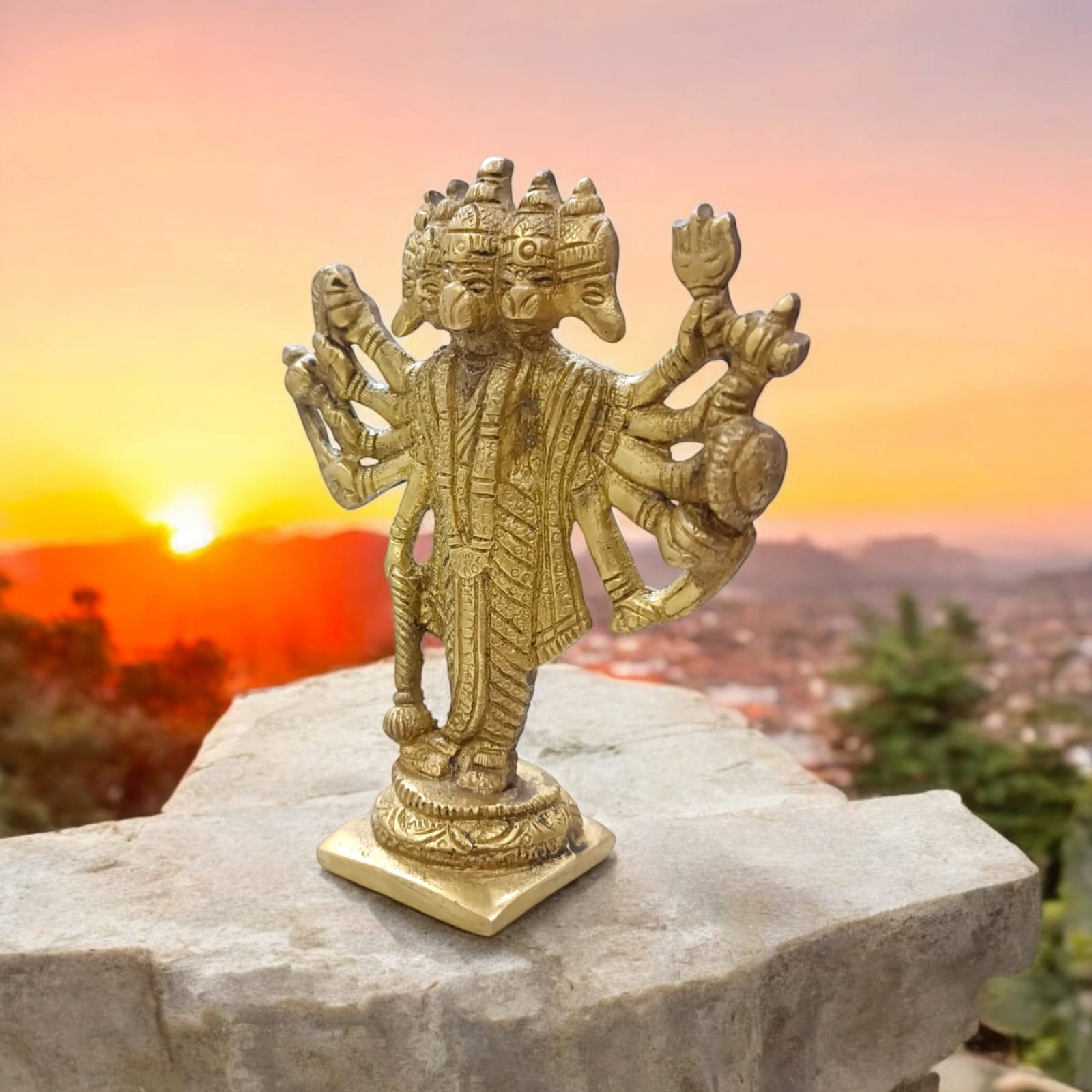 Panchmukhi Hanuman Ji Brass Idol - Intricately Designed Hanuman Statue by Timeshopee-Online Religious Store