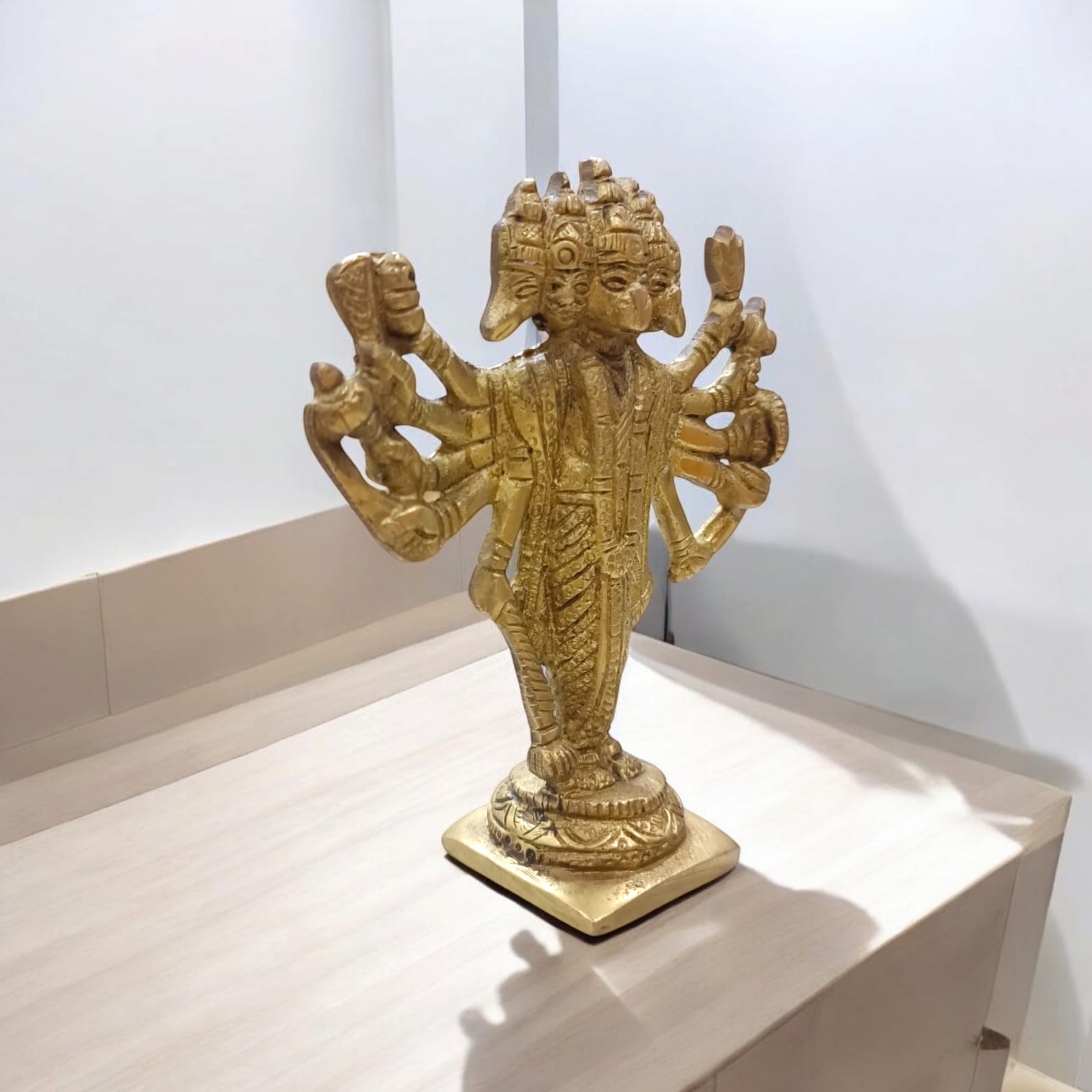 Panchmukhi Hanuman Ji Brass Idol - Intricately Designed Hanuman Statue by Timeshopee-Online Religious Store