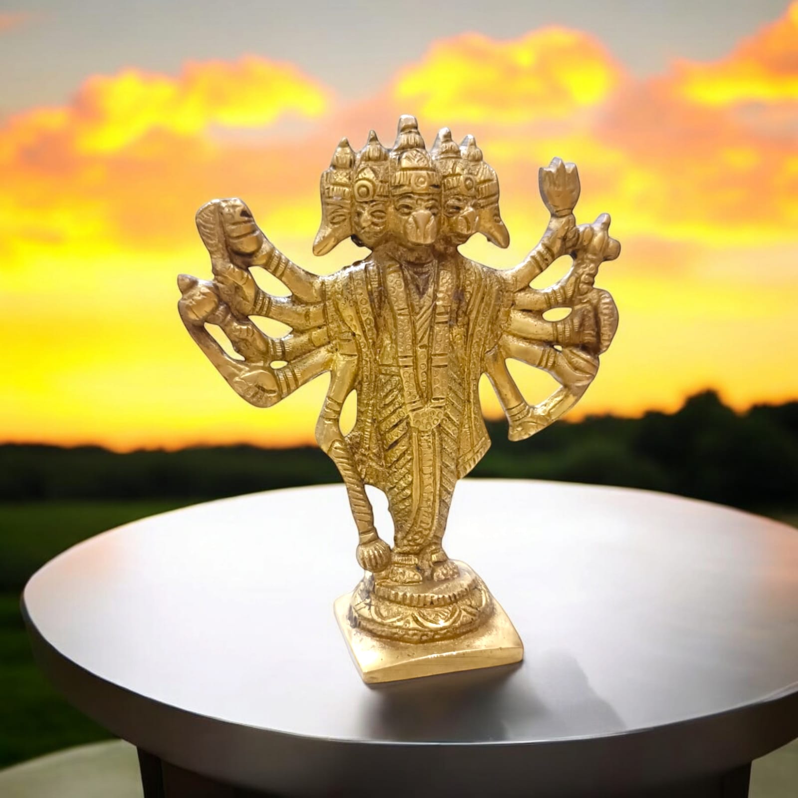 Panchmukhi Hanuman Ji Brass Idol - Intricately Designed Hanuman Statue by Timeshopee-Online Religious Store