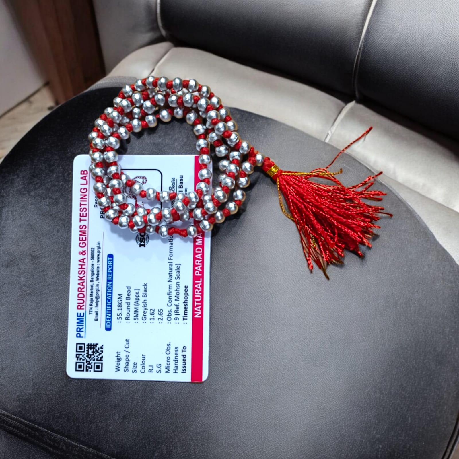 Parad Mala - 100% Genuine Mercury Rosary, Lab Certified, offered by Timeshopee. A powerful spiritual accessory for meditation and healing, made from authentic mercury beads.