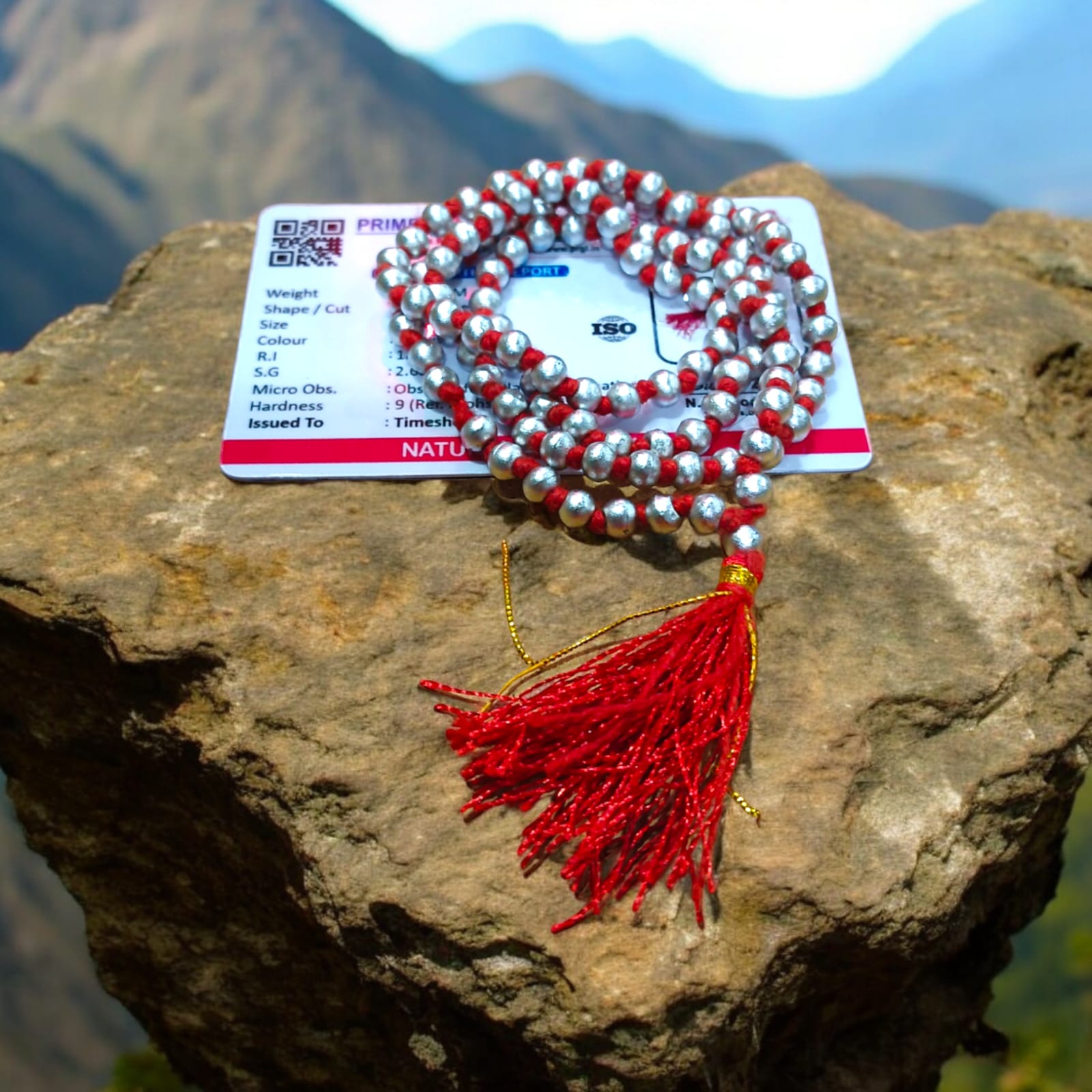 Parad Mala - 100% Genuine Mercury Rosary, Lab Certified, offered by Timeshopee. A powerful spiritual accessory for meditation and healing, made from authentic mercury beads.