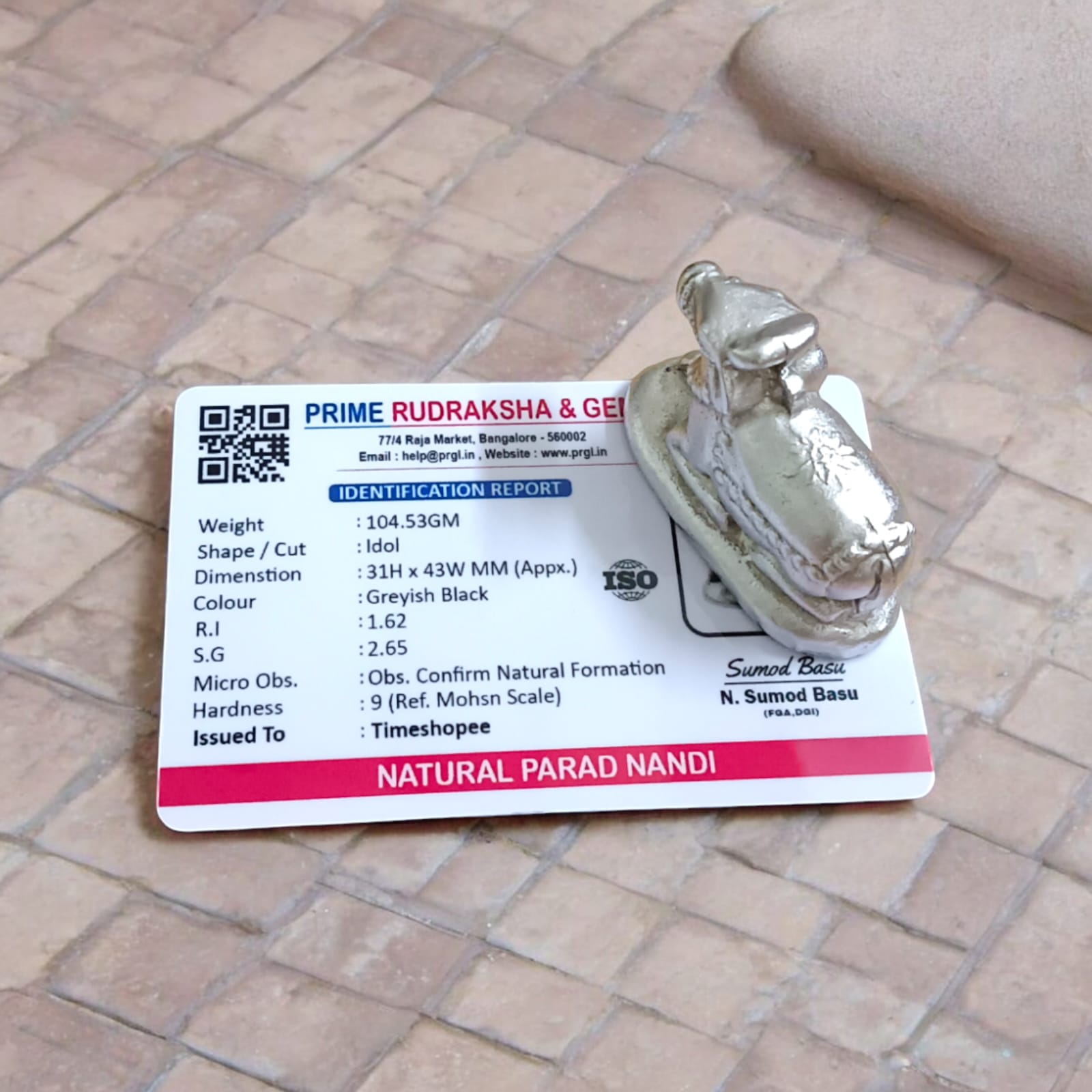 Parad Nandi Ji - 100% Genuine Mercury Nandi for Shivling, Lab Certified, from Timeshopee. A sacred statue of Nandi, Lord Shiva's devoted companion, made from pure mercury to enhance devotion and spiritual connection.