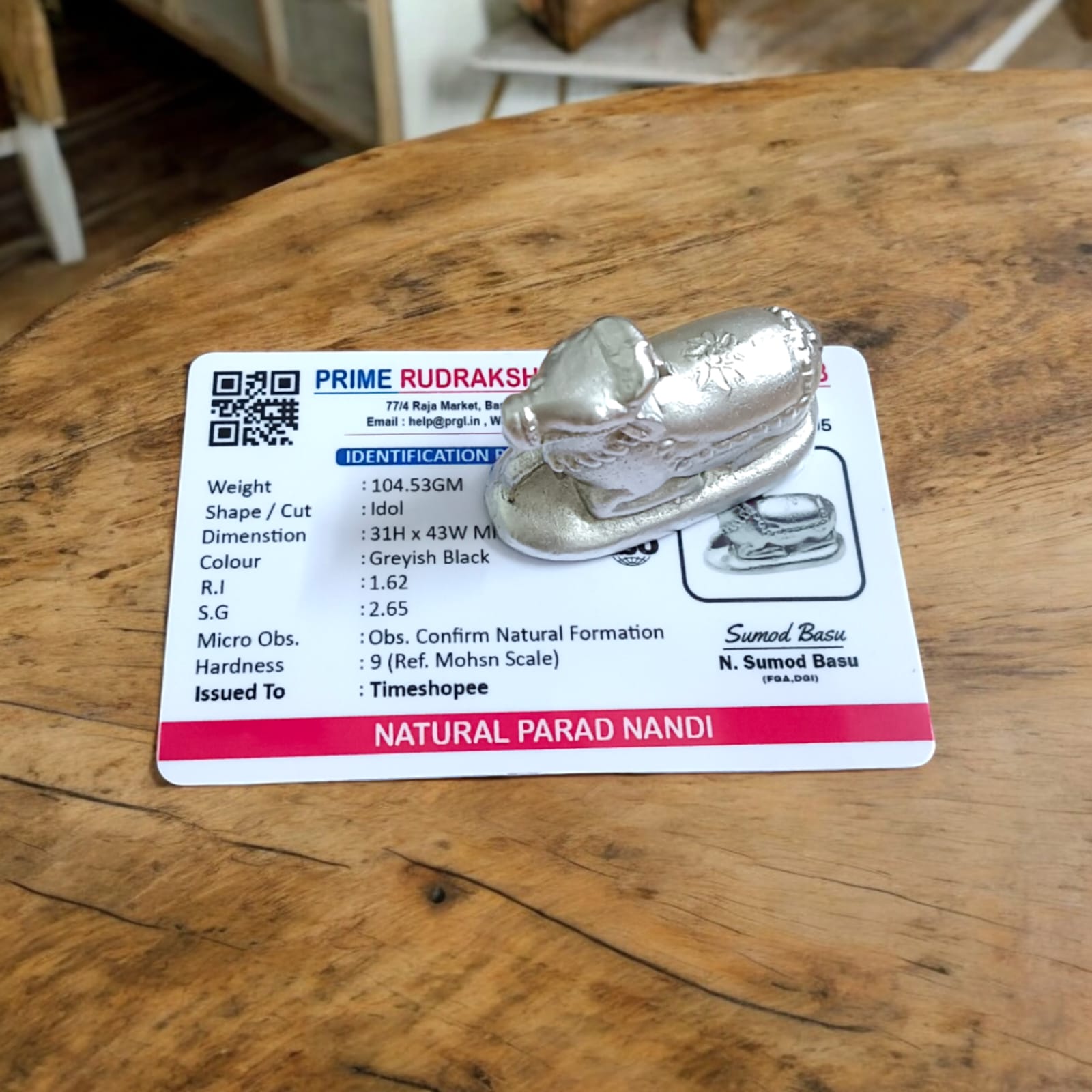 Parad Nandi Ji - 100% Genuine Mercury Nandi for Shivling, Lab Certified, from Timeshopee. A sacred statue of Nandi, Lord Shiva's devoted companion, made from pure mercury to enhance devotion and spiritual connection.