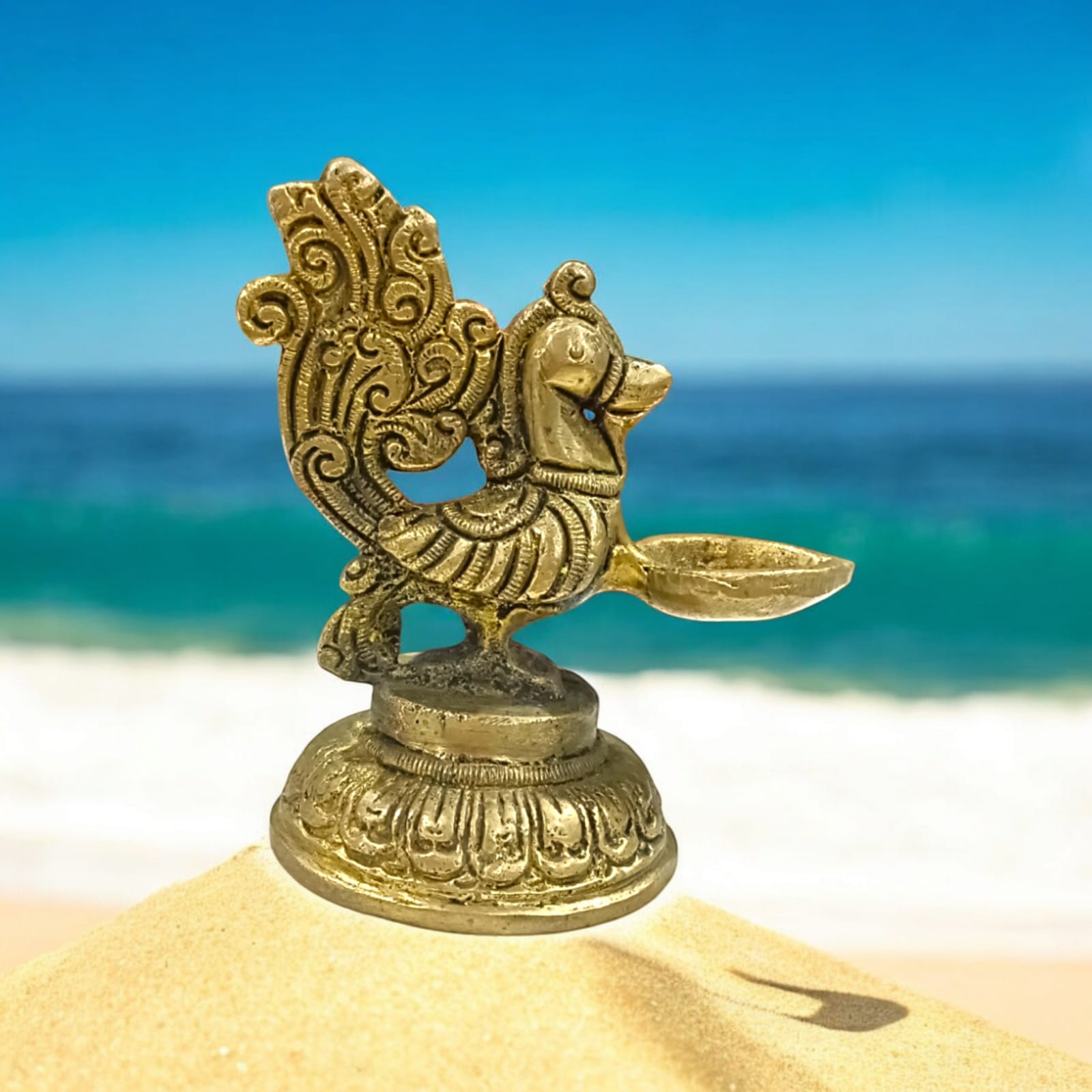 Peacock Brass Jyot with Nakshi Design for Pooja Room