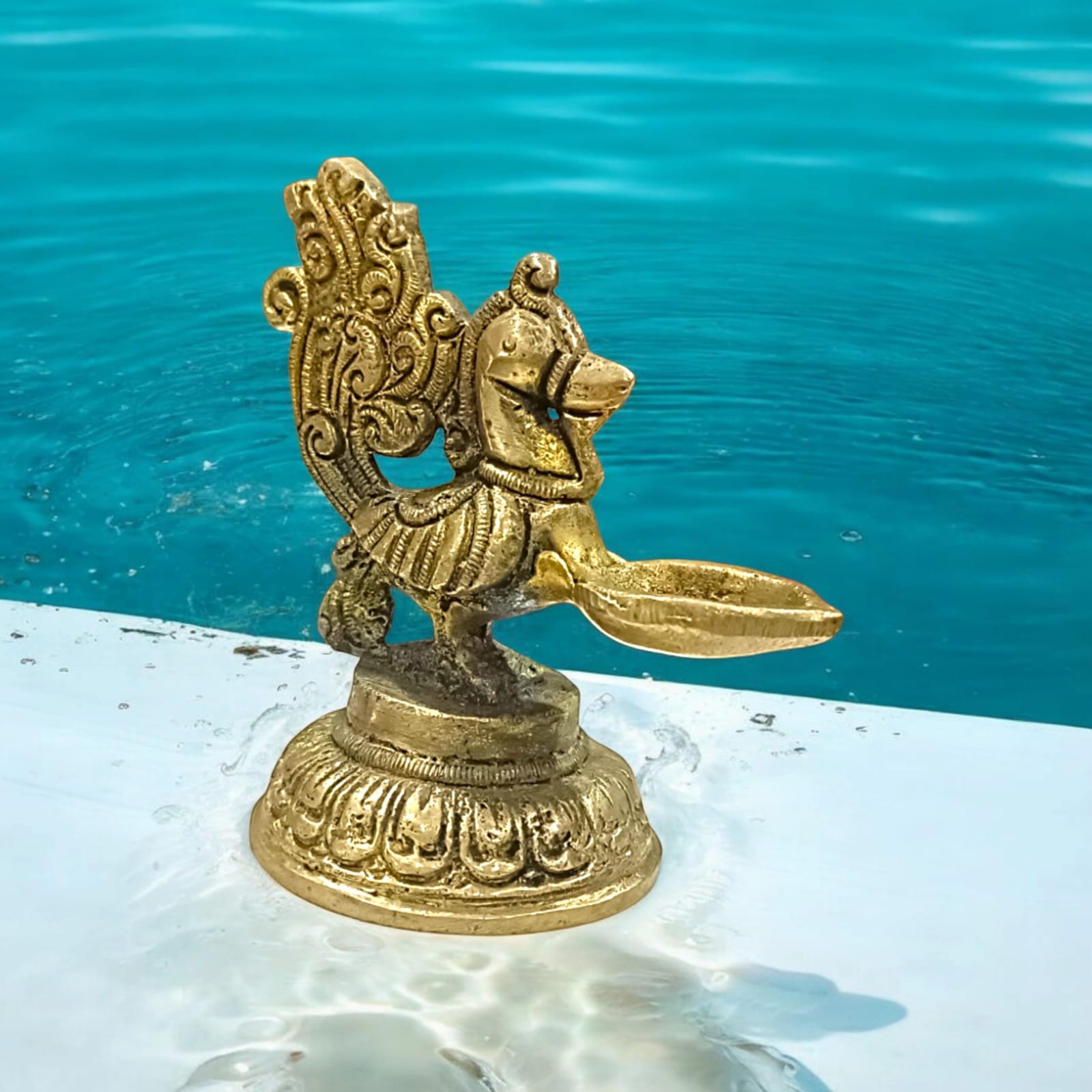 Peacock Brass Jyot with Nakshi Design for Pooja Room