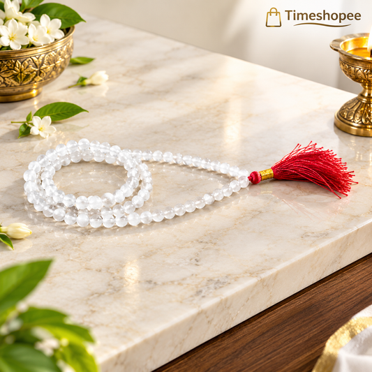 Premium AAA Crystal Sphatik Mala 108+1 Beads Lab Certified Spiritual Mala – Timeshopee