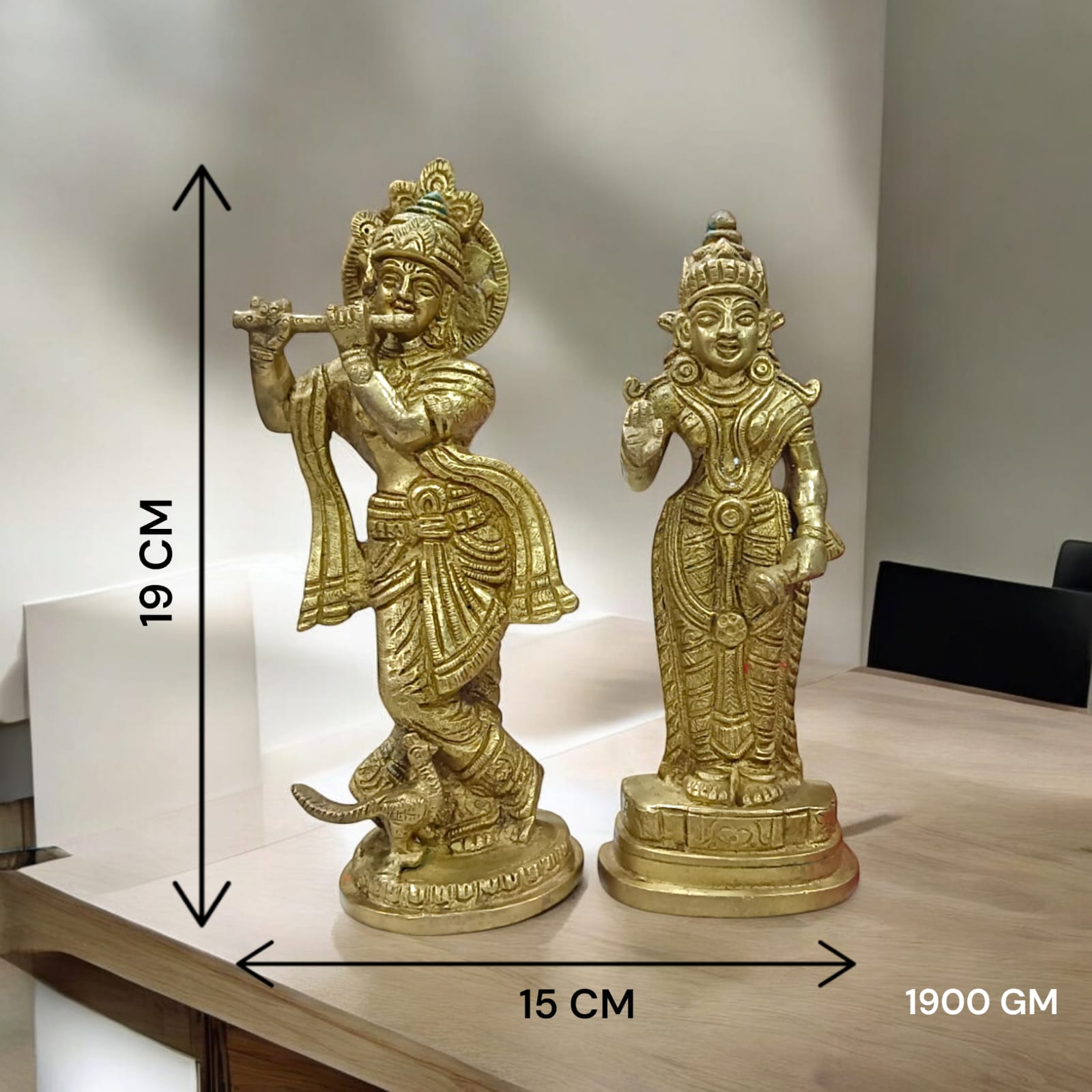Radha Krishna Standing Pose Pure Brass Idol - 19cm Height x 15cm Width, 1900 gm by Timeshopee