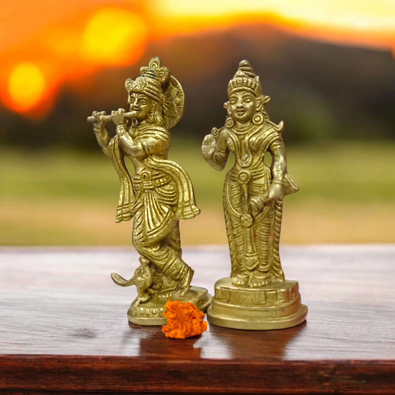 Radha Krishna Standing Pose Pure Brass Idol - 19cm Height x 15cm Width, 1900 gm by Timeshopee
